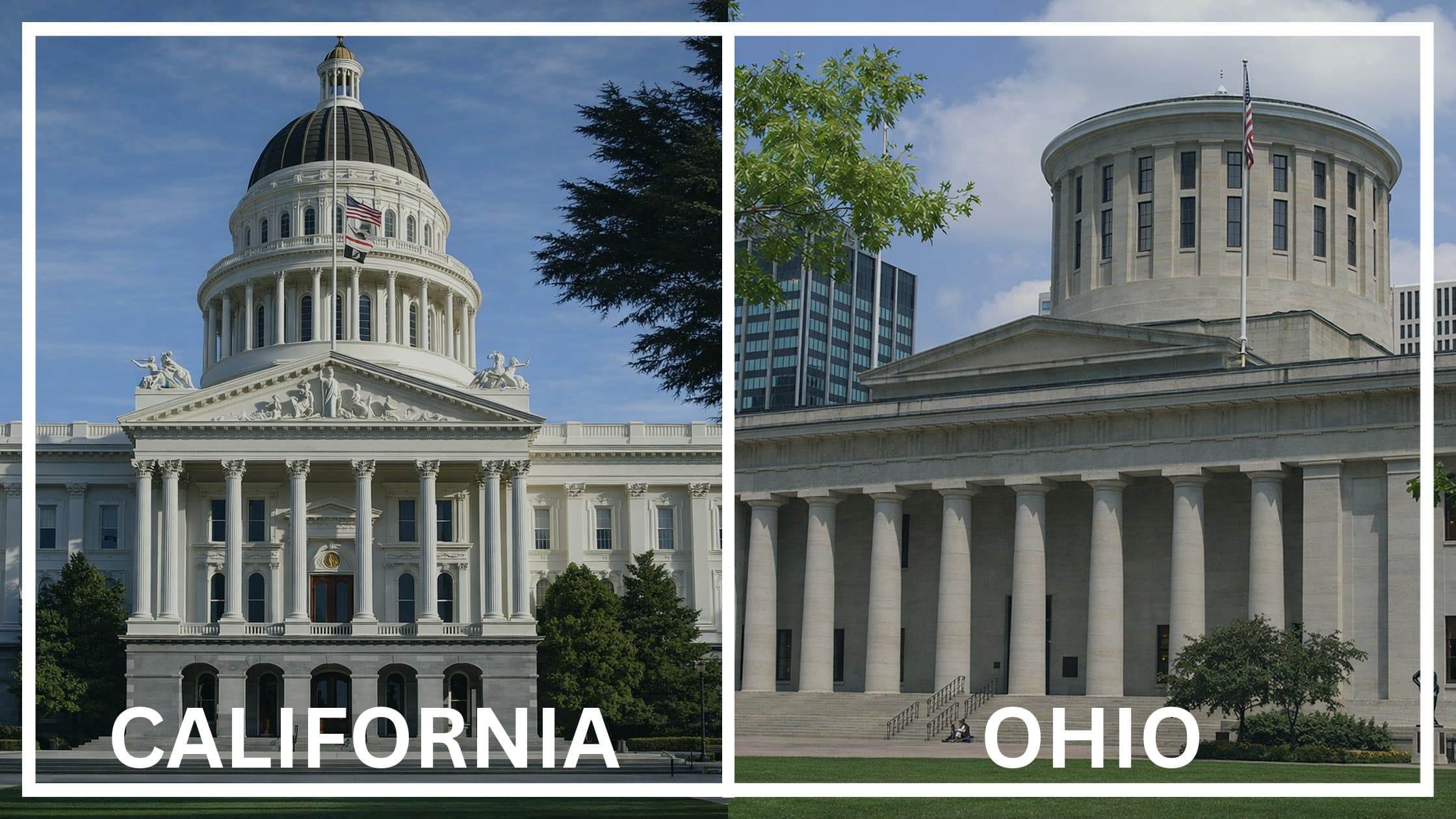 Comparing the state capitol buildings between California and Ohio.