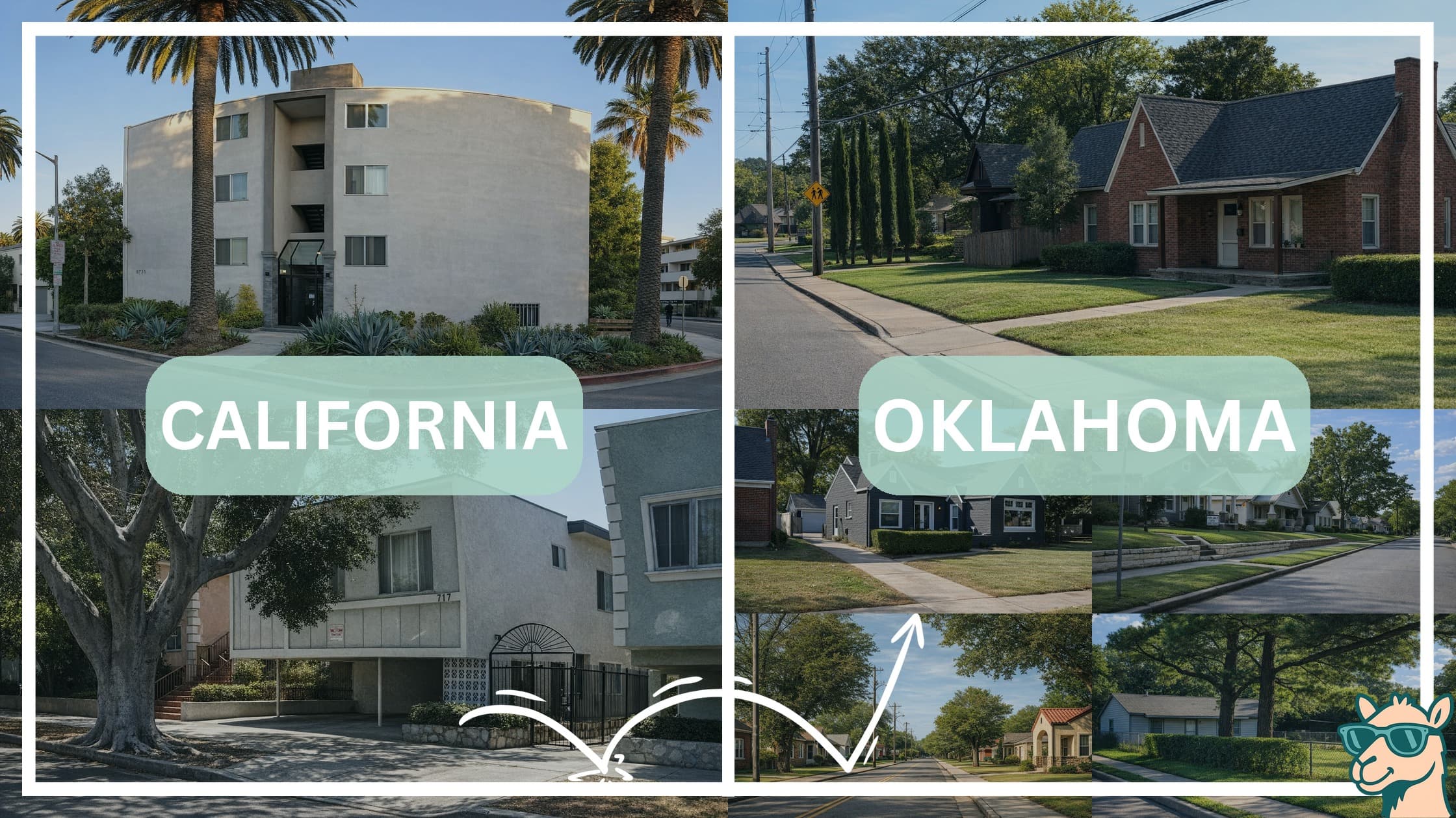 comparison of housing options and types between neighborhoods in California and Oklahoma