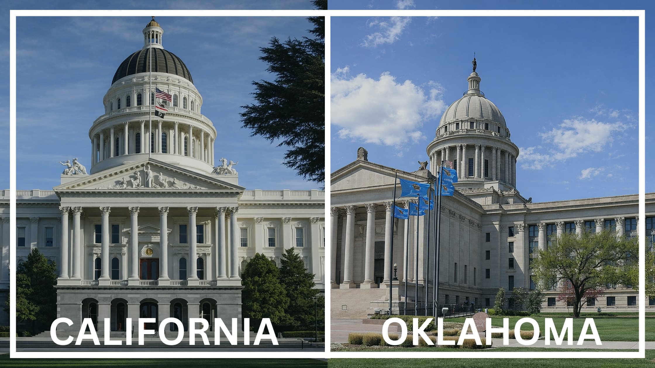 Comparing the state capitol buildings between California and Oklahoma.