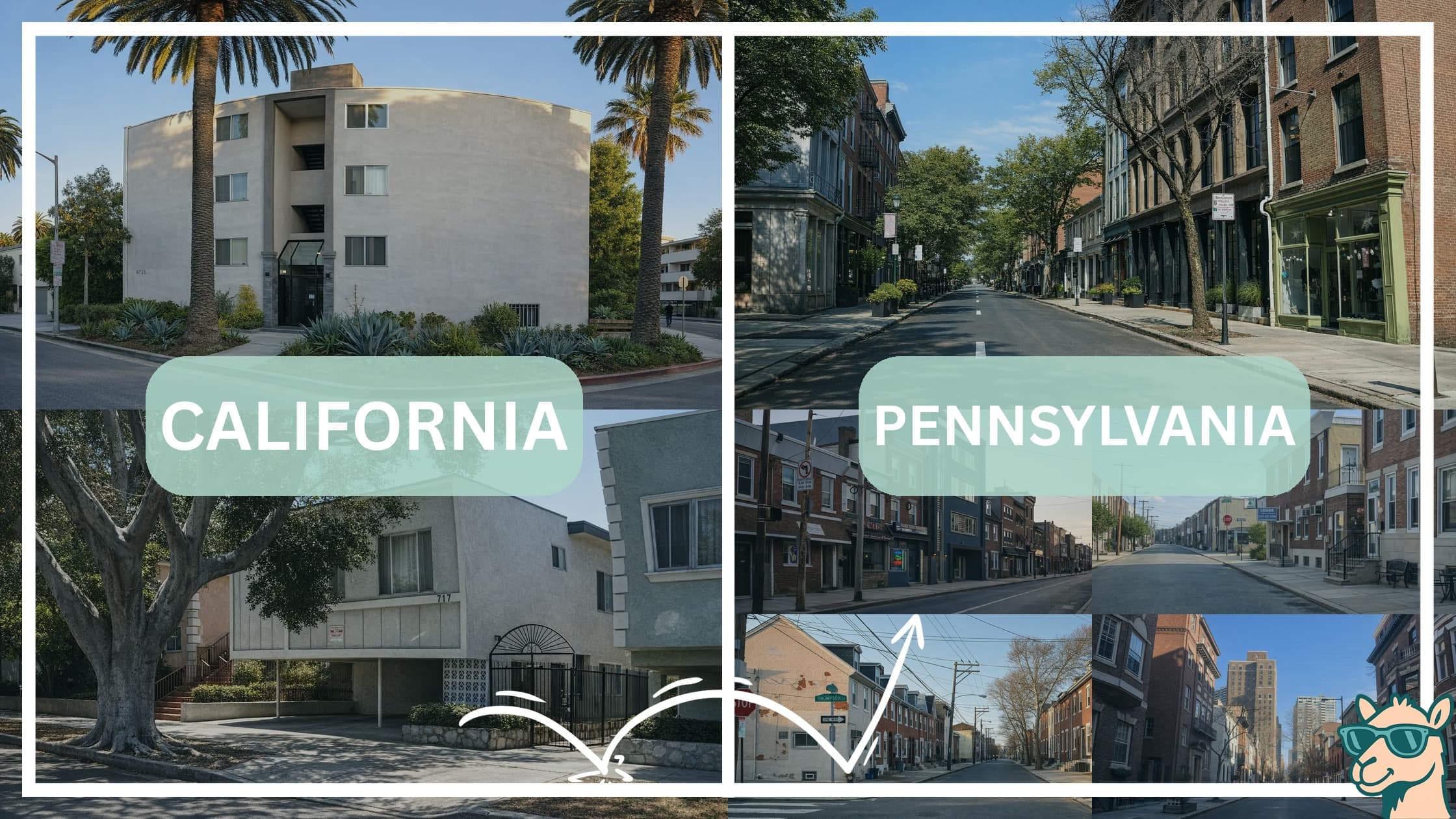 comparison of housing options and types between neighborhoods in California and Pennsylvania