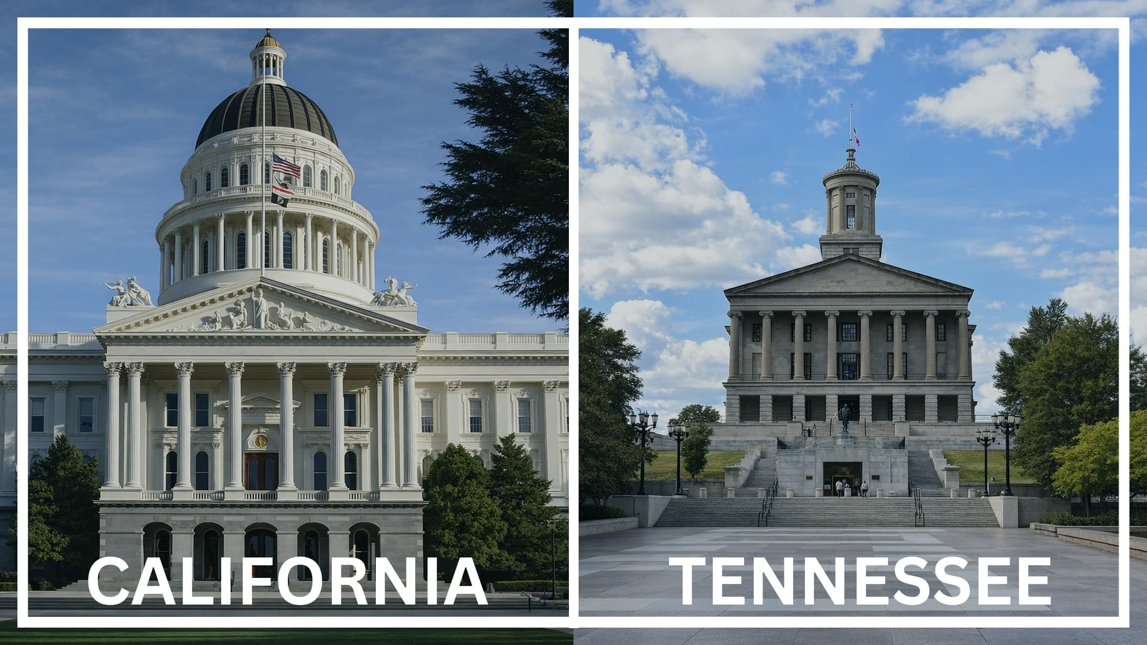 Comparing the state capitol buildings between California and Tennessee.