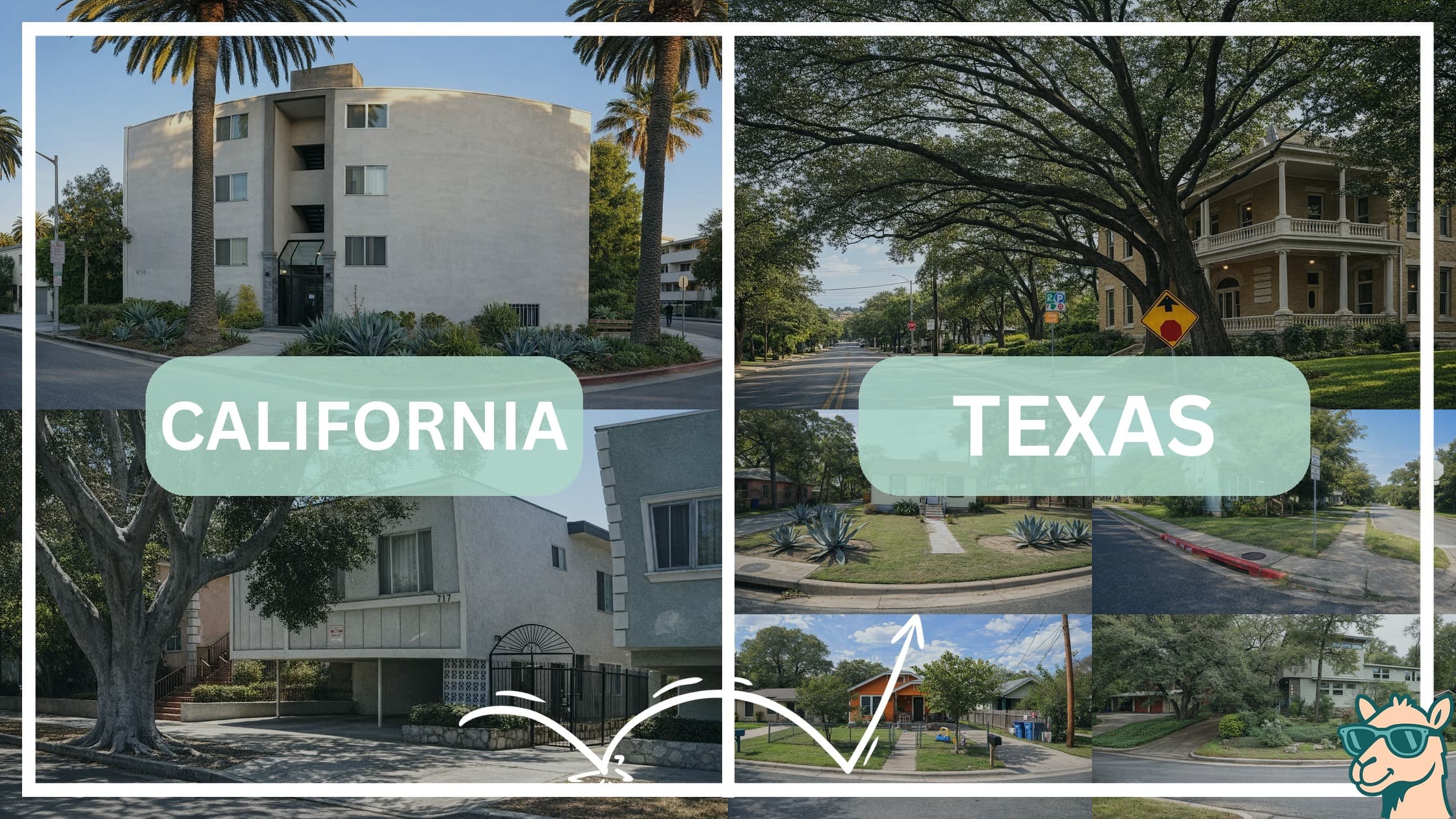 comparison of housing options and types between neighborhoods in California and Texas