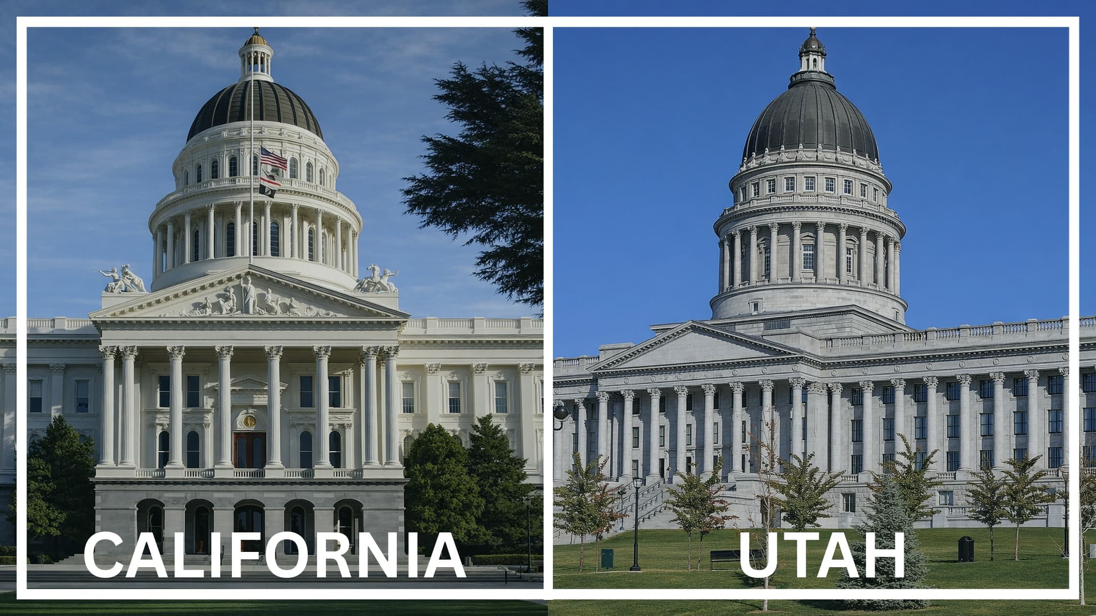 Comparing the state capitol buildings between California and Utah.