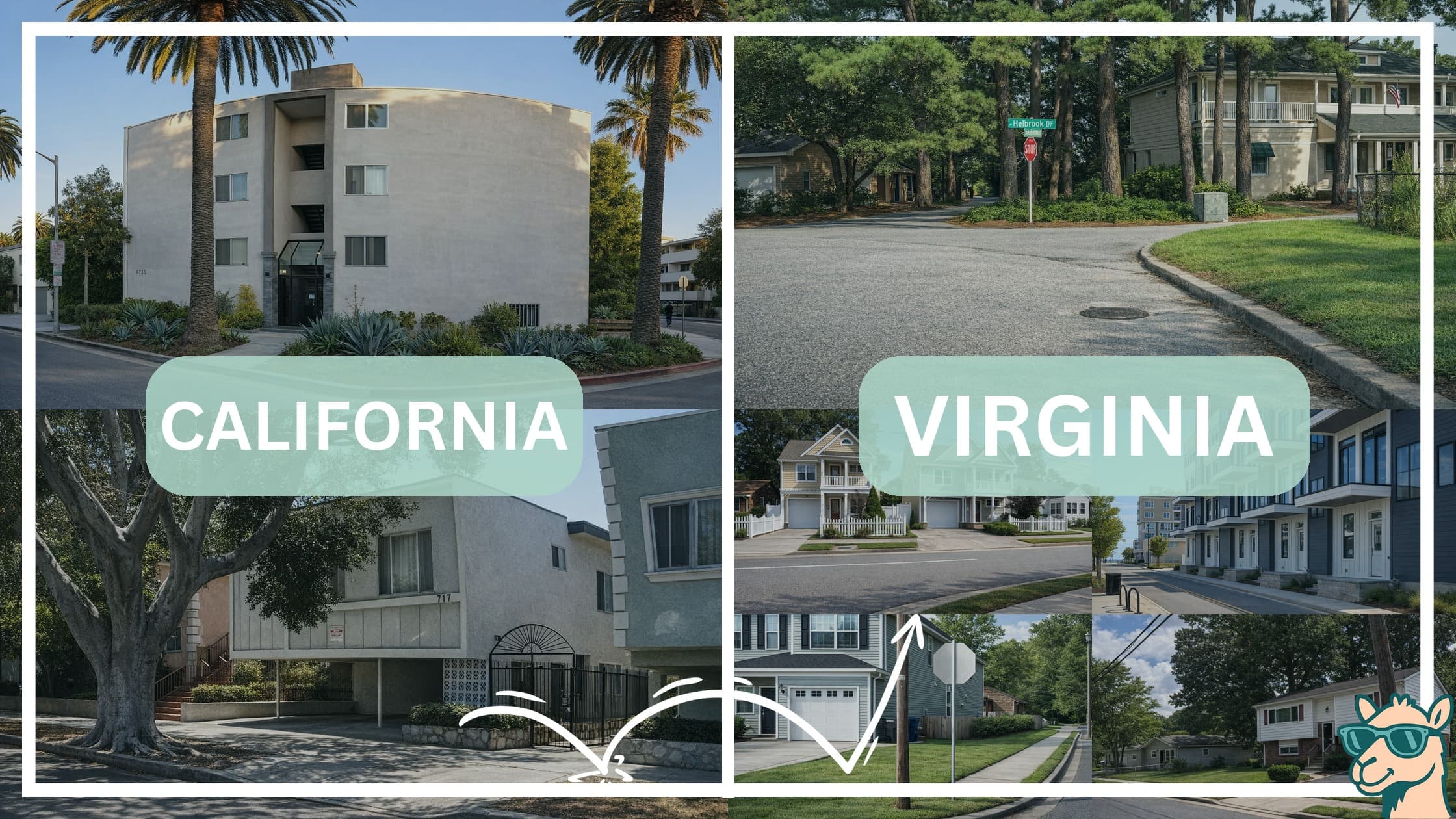 comparison of housing options and types between neighborhoods in California and Virginia