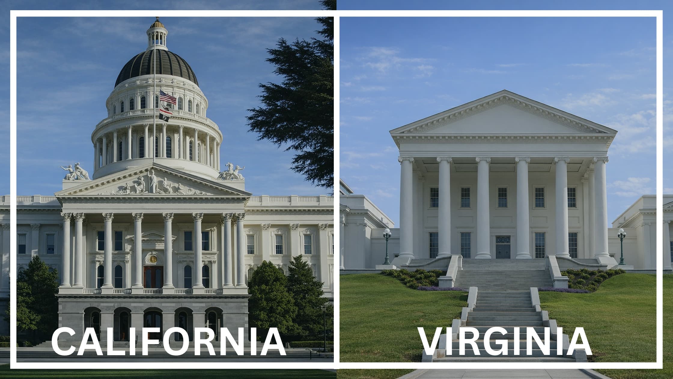Comparing the state capitol buildings between California and Virginia.