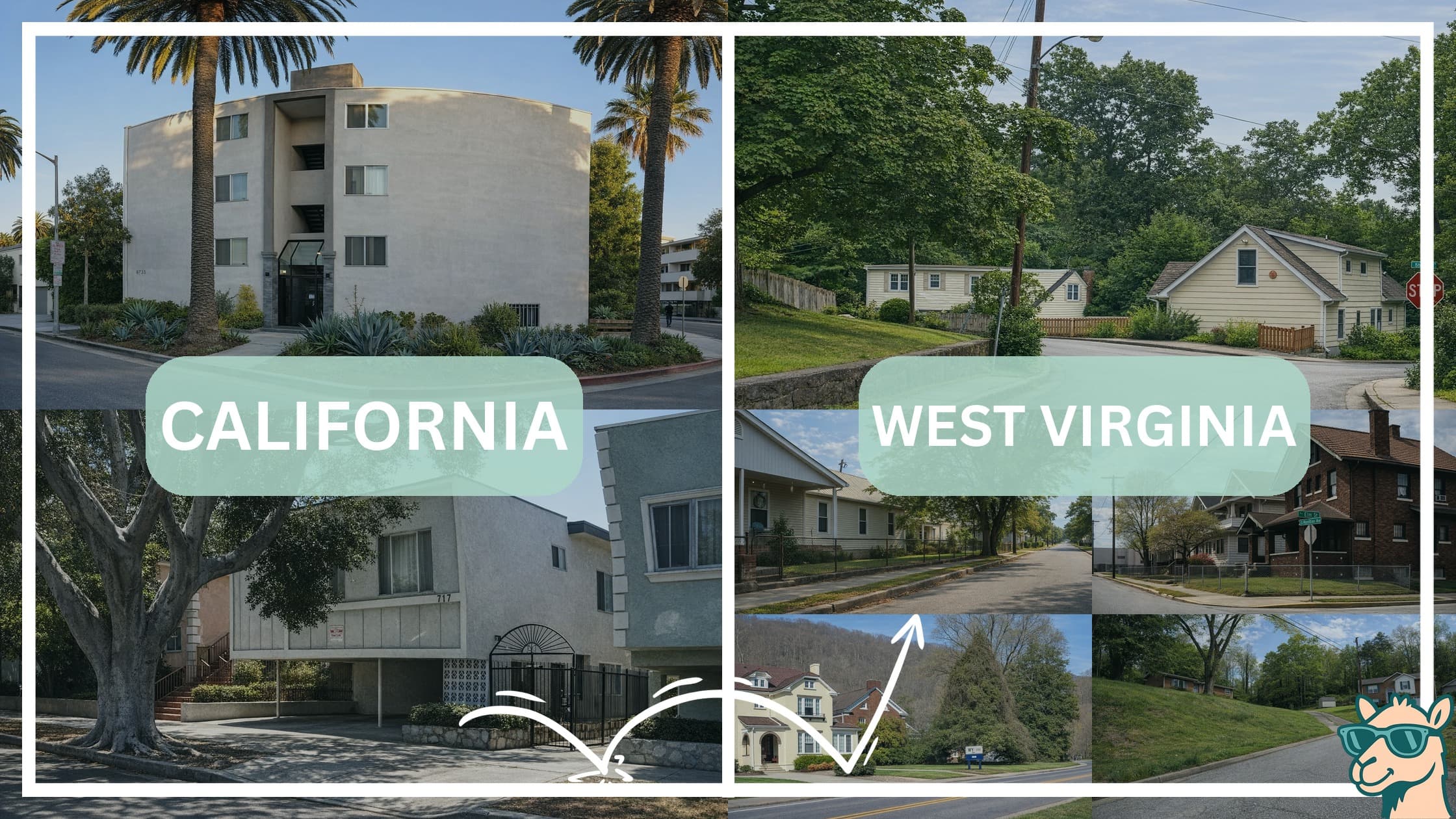 comparison of housing options and types between neighborhoods in California and West Virginia