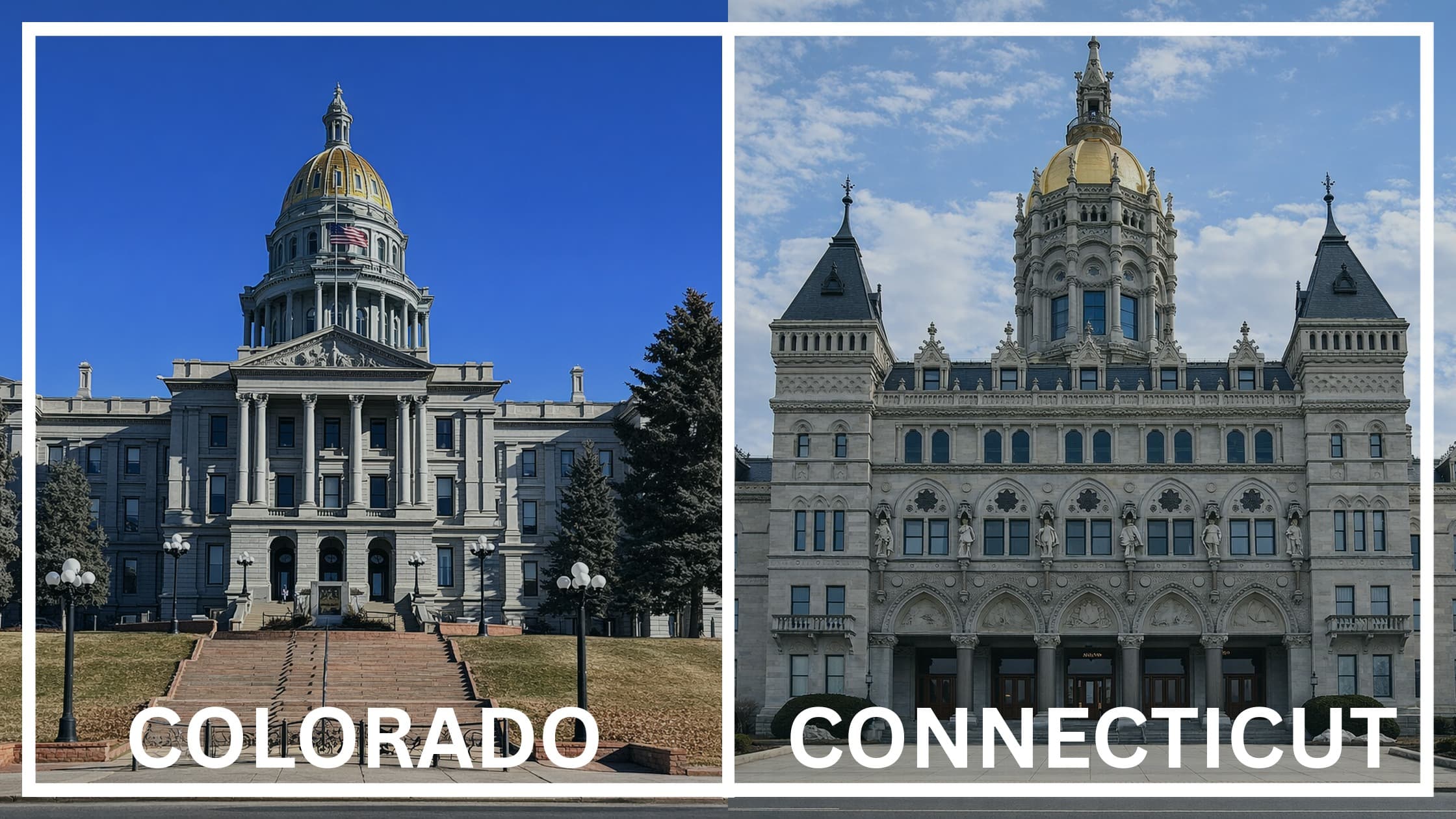 Comparing the state capitol buildings between Colorado and Connecticut.