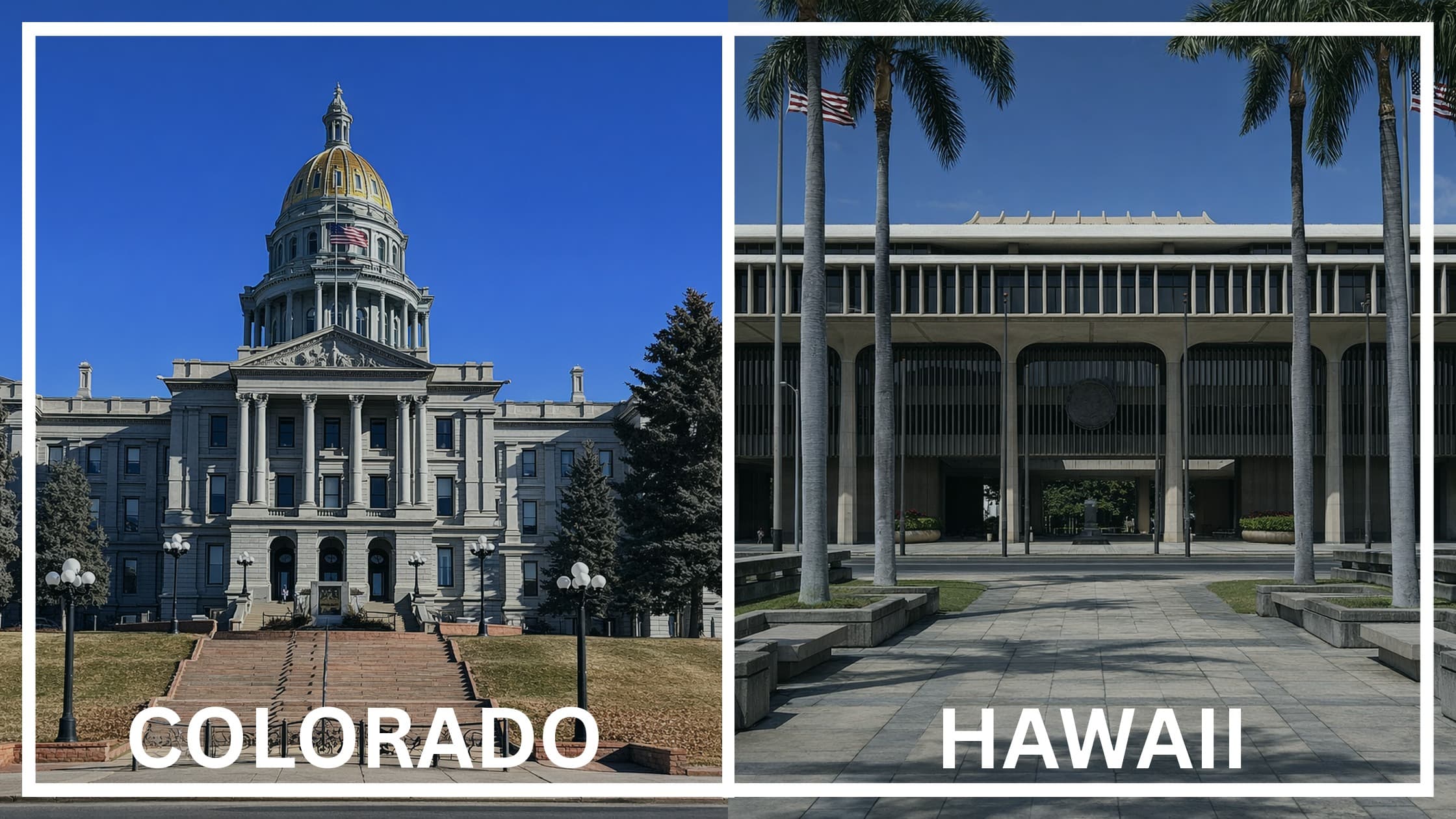 Comparing the state capitol buildings between Colorado and Hawaii.