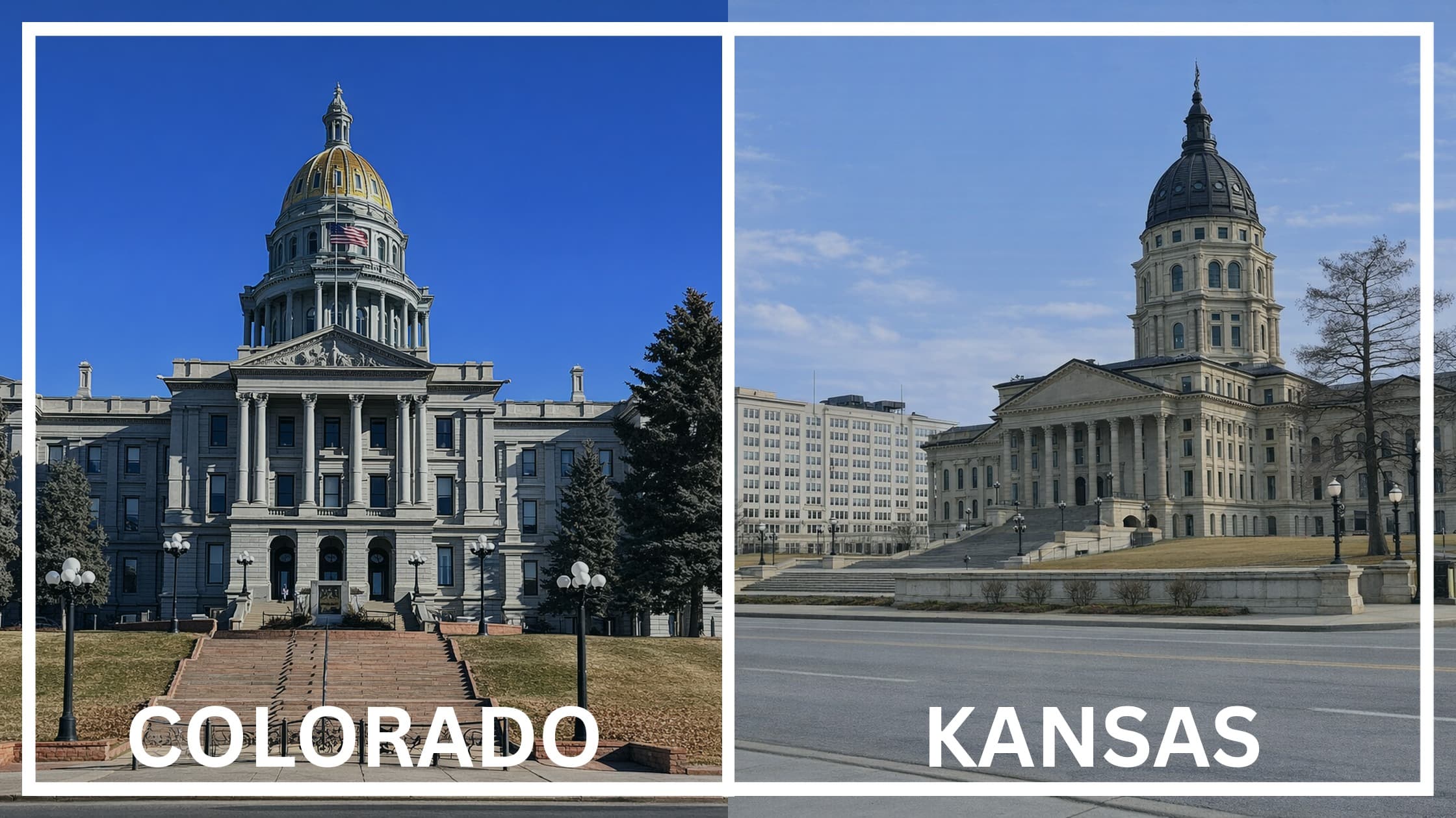 Comparing the state capitol buildings between Colorado and Kansas.