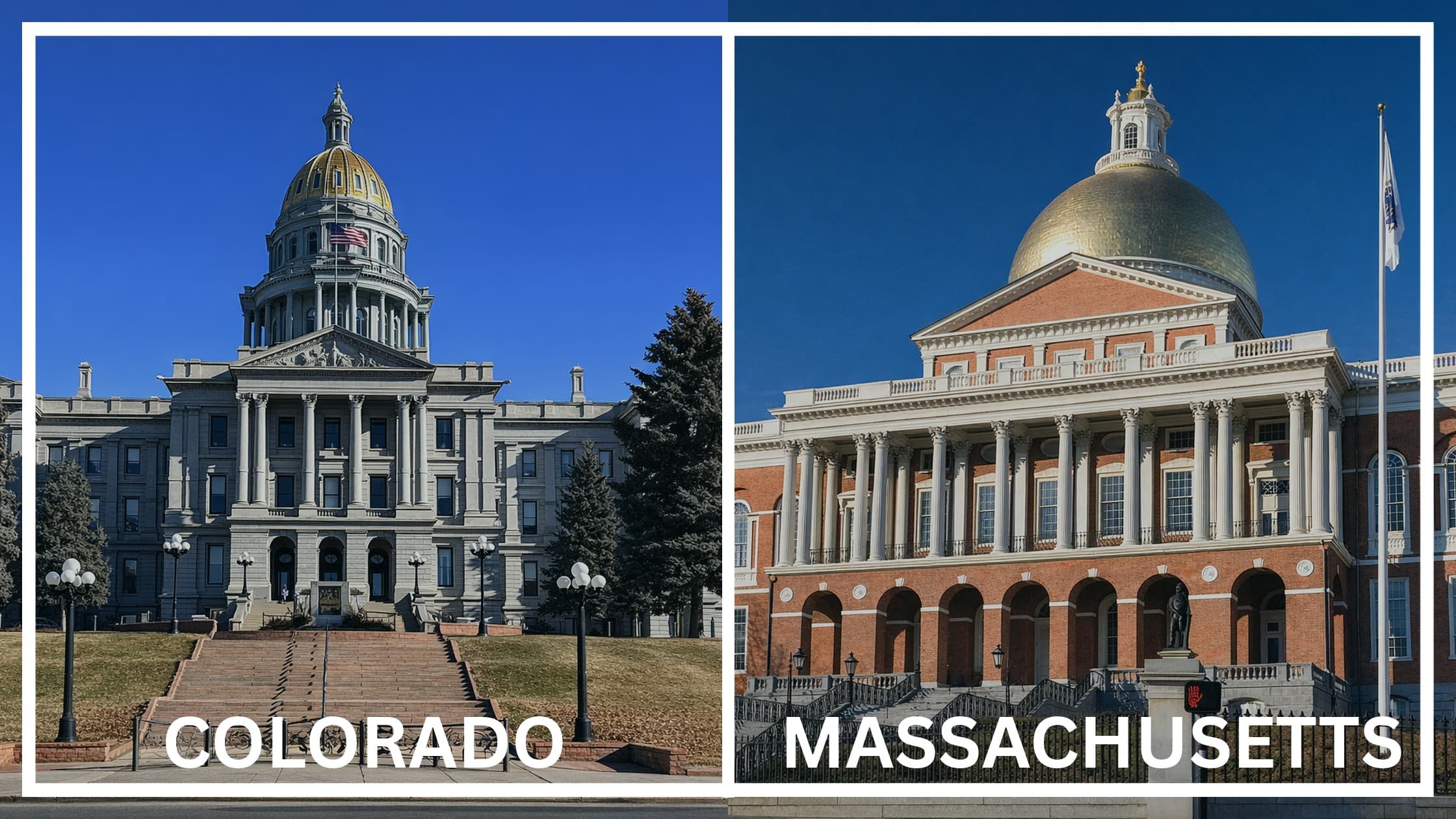 Comparing the state capitol buildings between Colorado and Massachusetts.