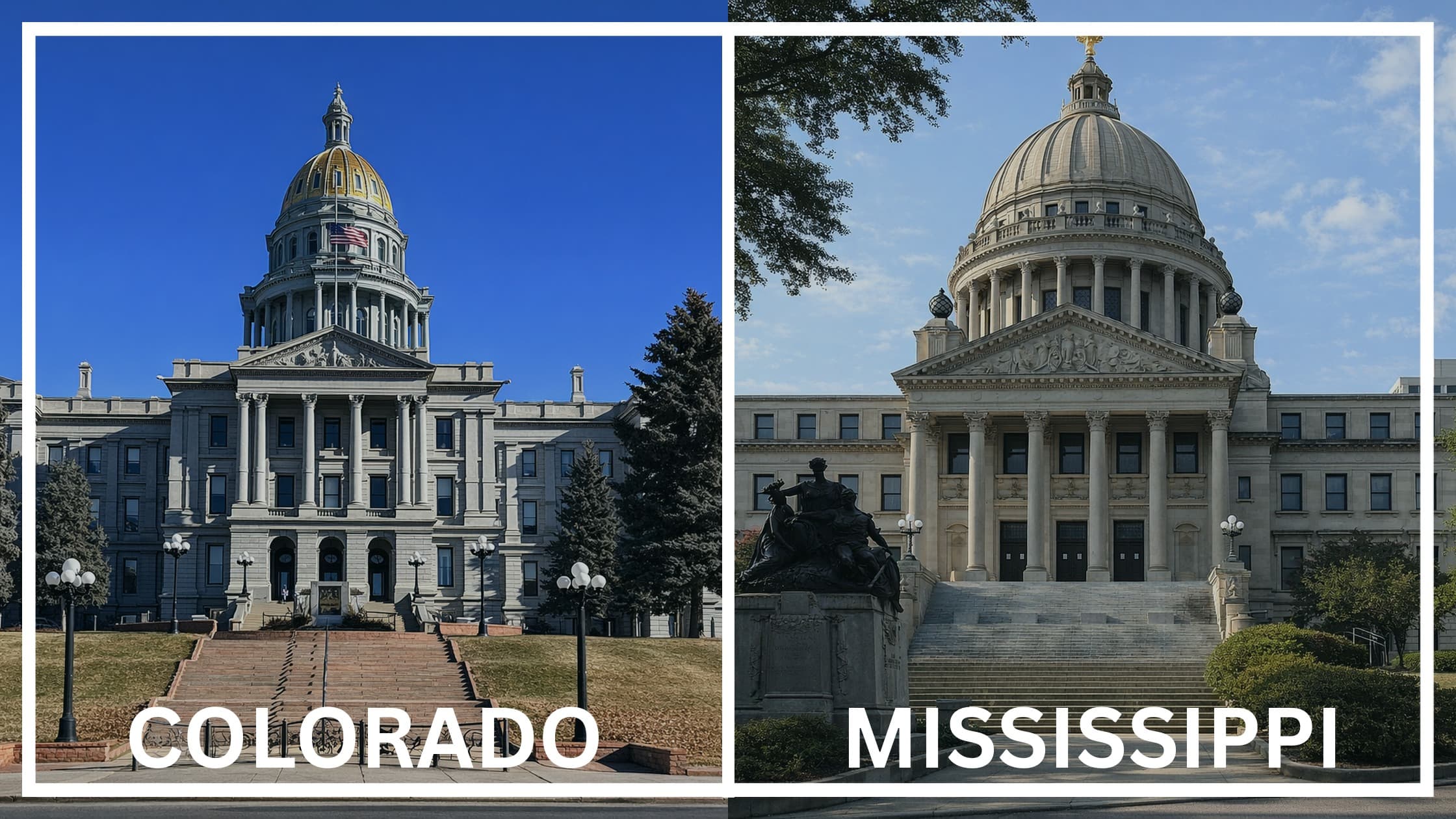 Comparing the state capitol buildings between Colorado and Mississippi.