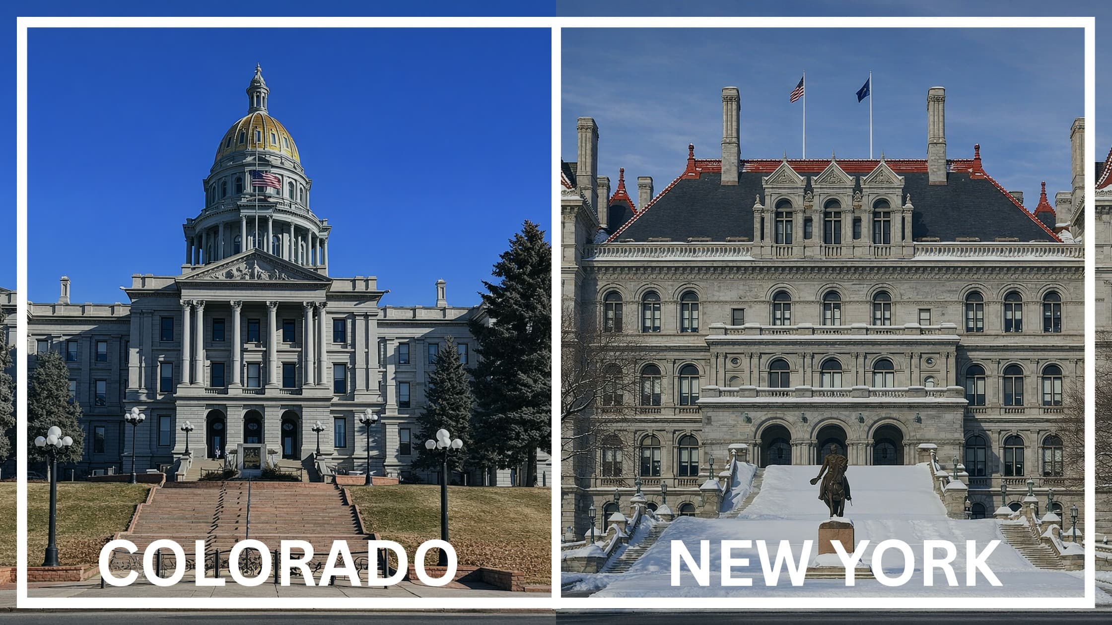 Comparing the state capitol buildings between Colorado and New York.