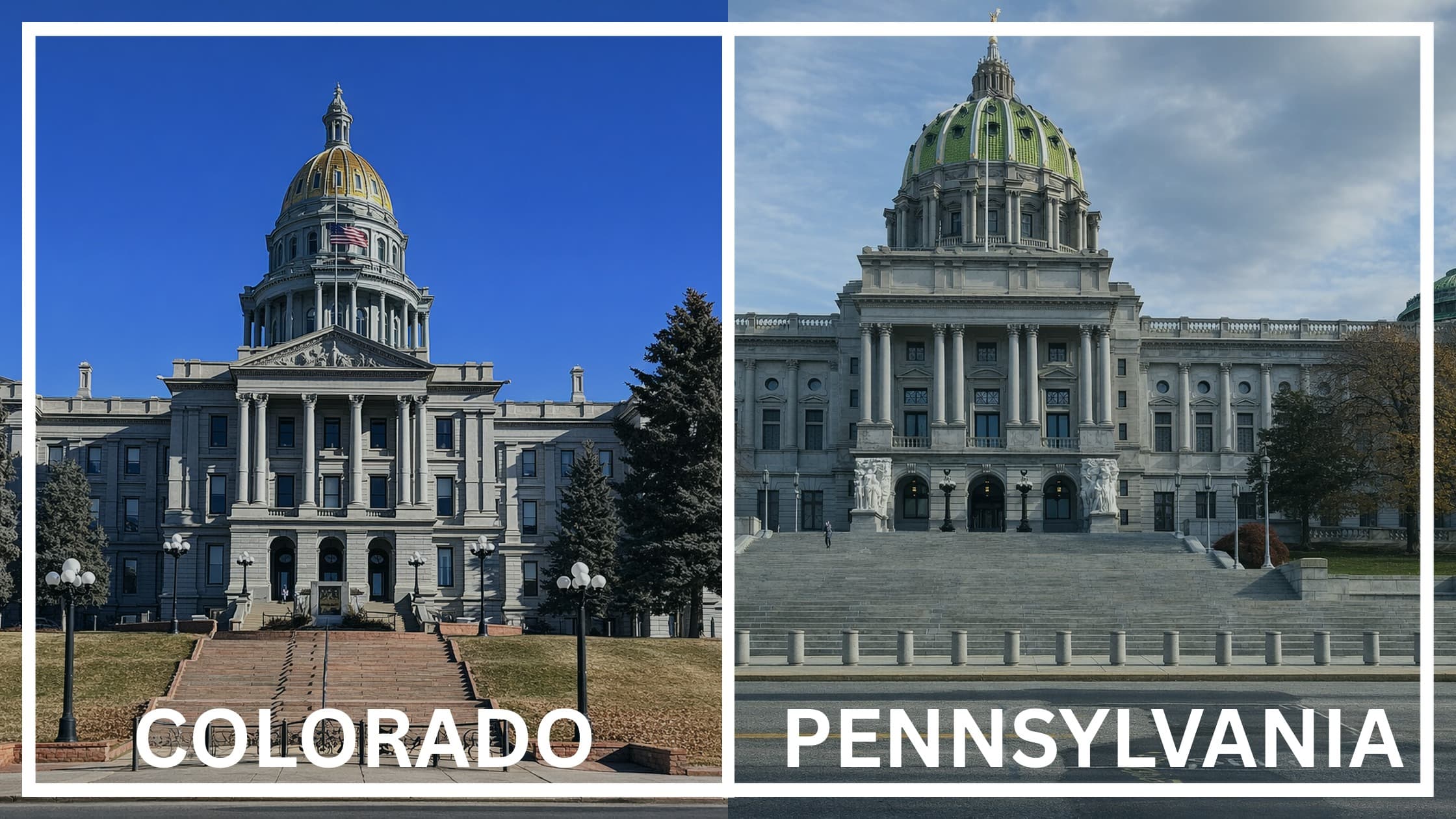 Comparing the state capitol buildings between Colorado and Pennsylvania.