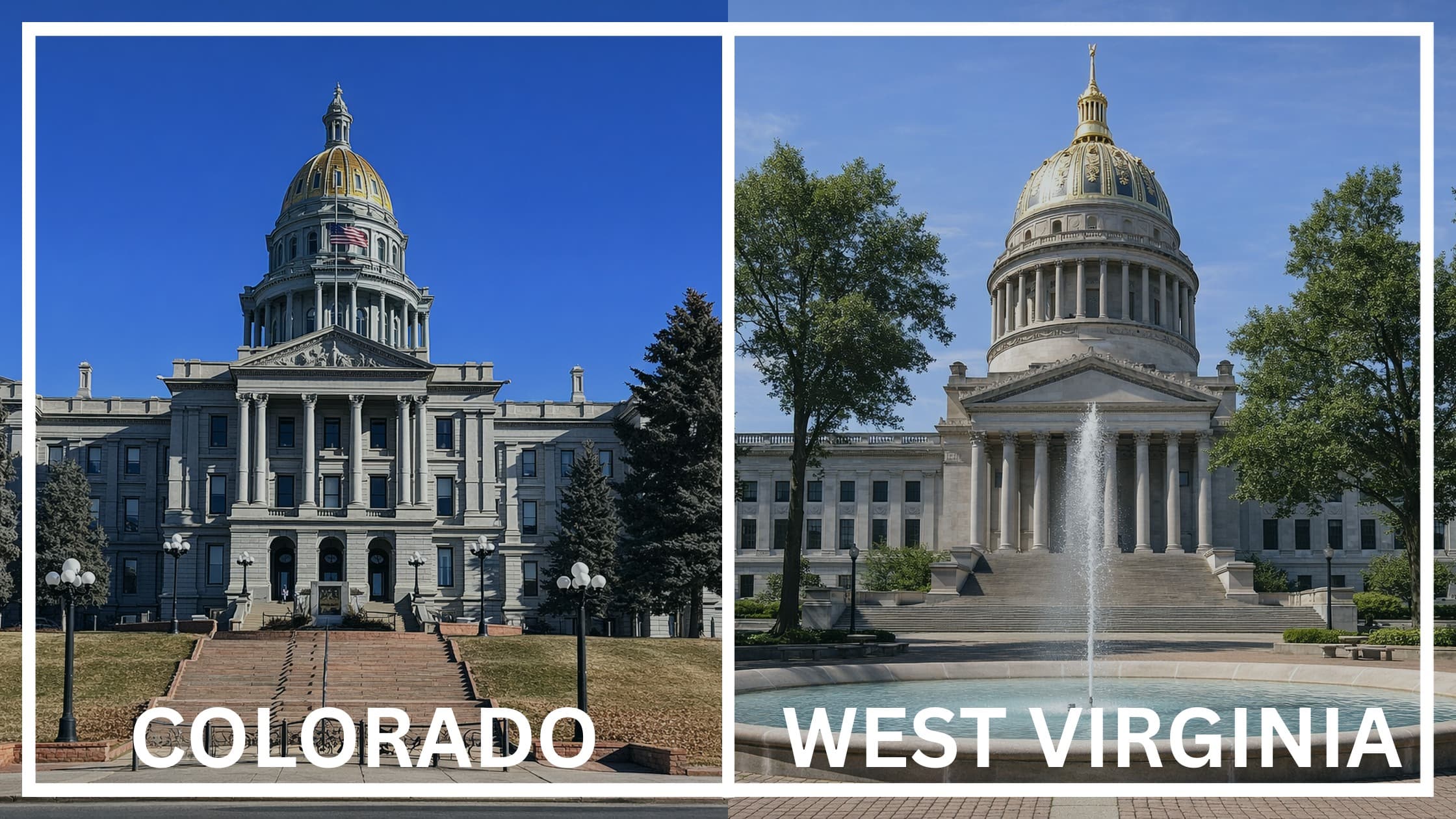Comparing the state capitol buildings between Colorado and West Virginia.