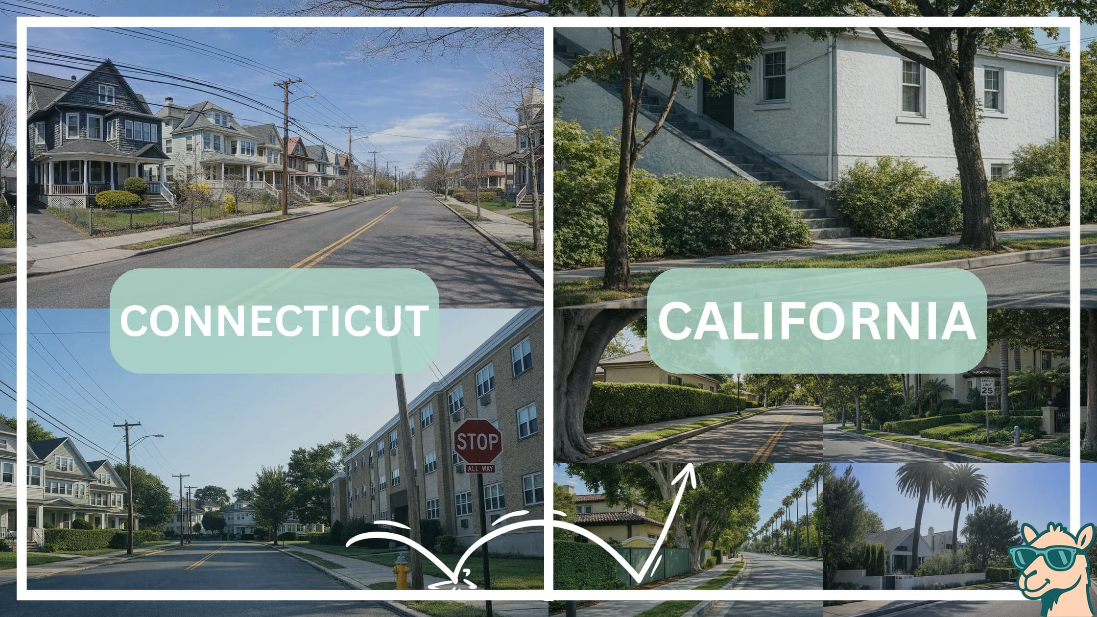 comparison of housing options and types between neighborhoods in Connecticut and California