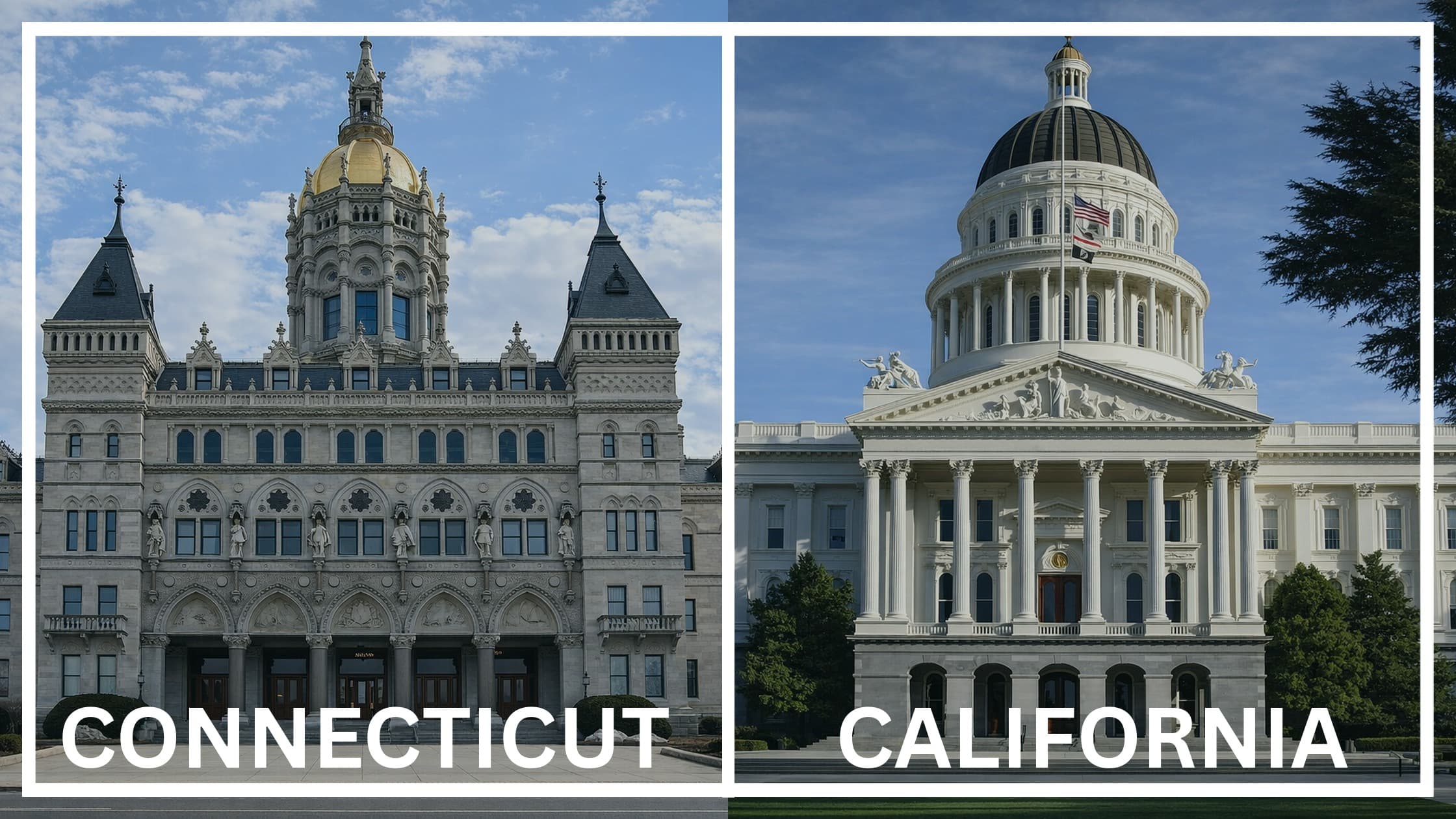 Comparing the state capitol buildings between Connecticut and California.