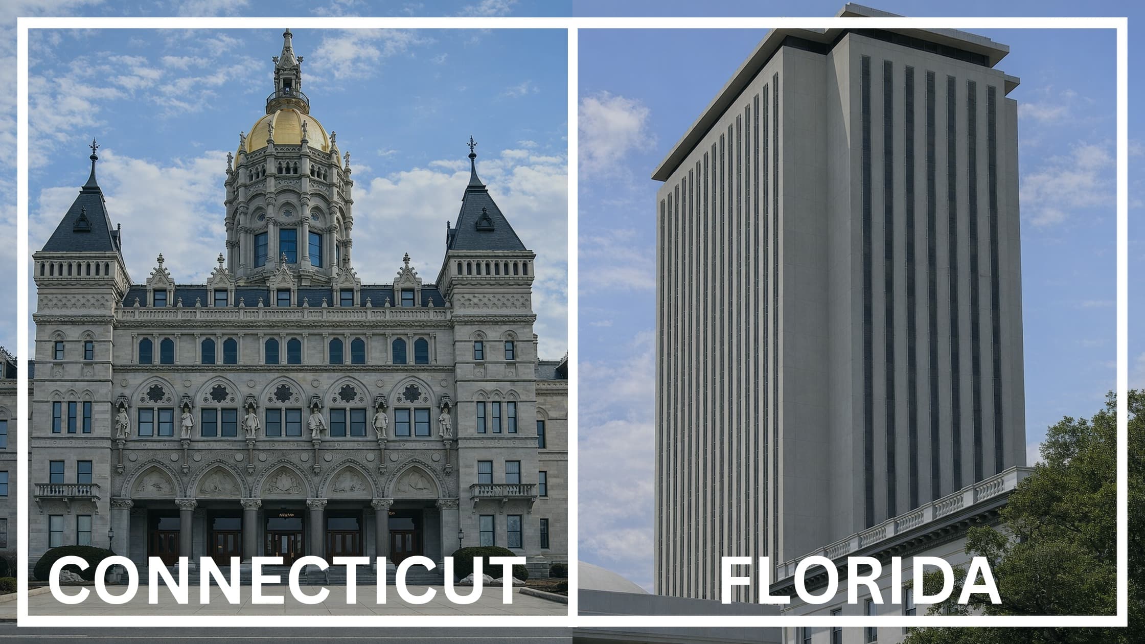 Comparing the state capitol buildings between Connecticut and Florida.