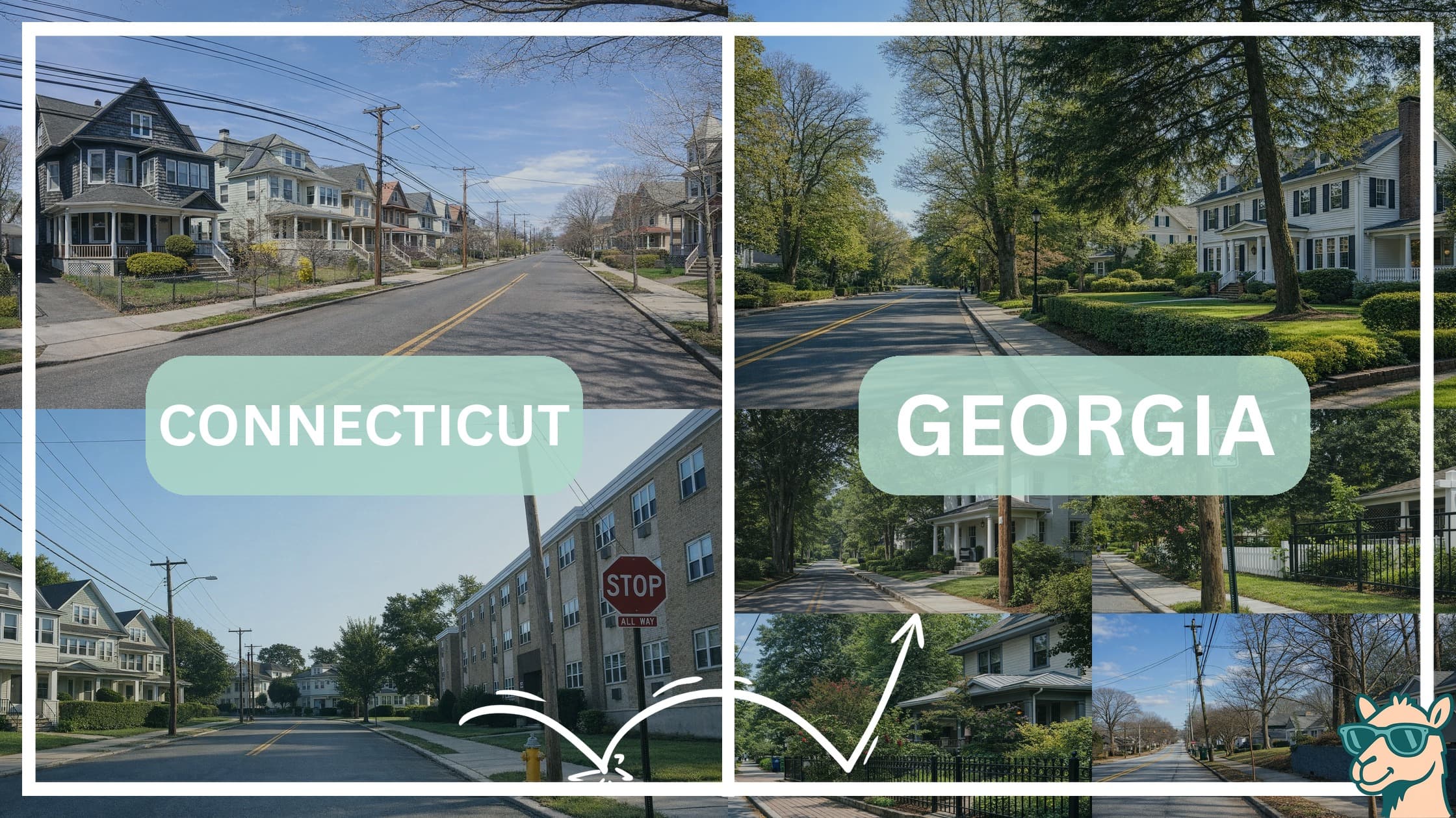 comparison of housing options and types between neighborhoods in Connecticut and Georgia