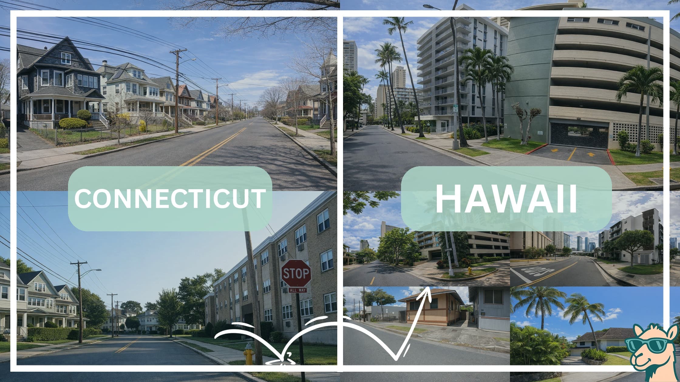 comparison of housing options and types between neighborhoods in Connecticut and Hawaii
