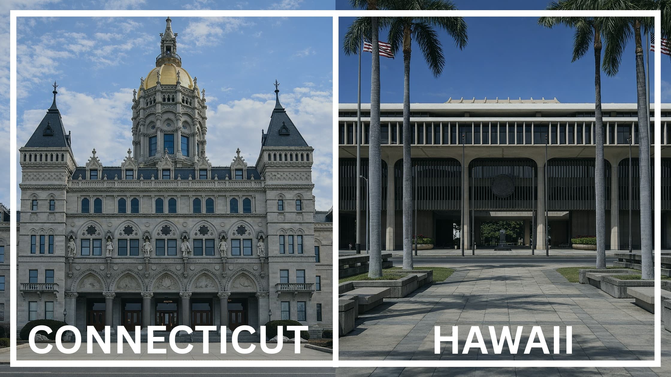 Comparing the state capitol buildings between Connecticut and Hawaii.
