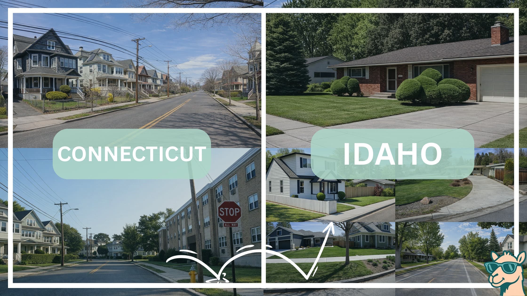 comparison of housing options and types between neighborhoods in Connecticut and Idaho