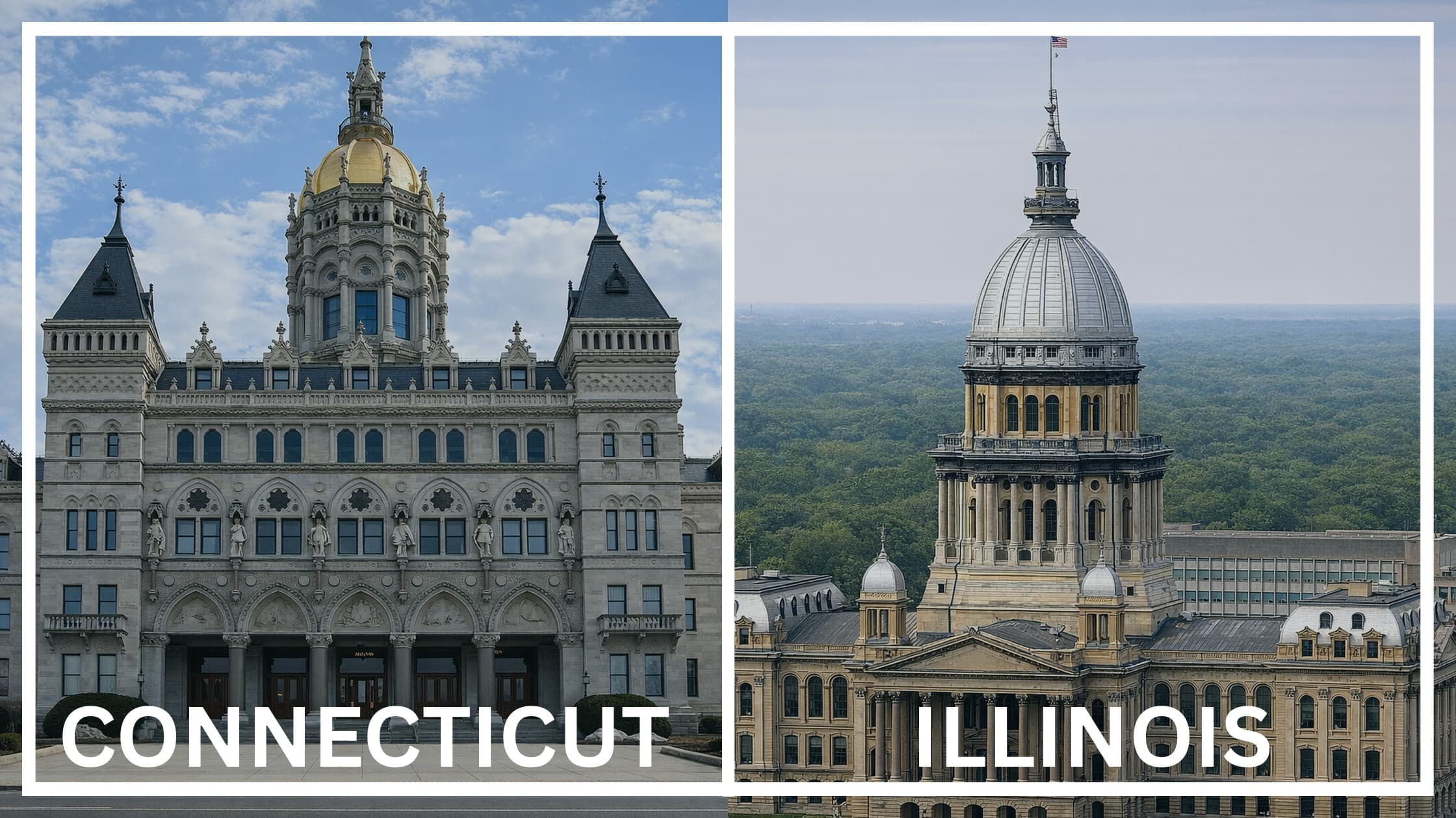 Comparing the state capitol buildings between Connecticut and Illinois.