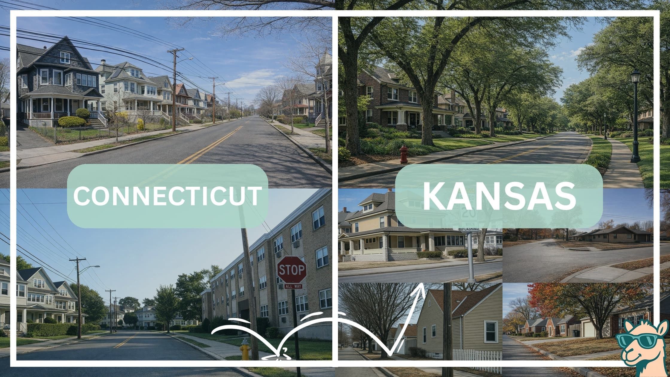 comparison of housing options and types between neighborhoods in Connecticut and Kansas