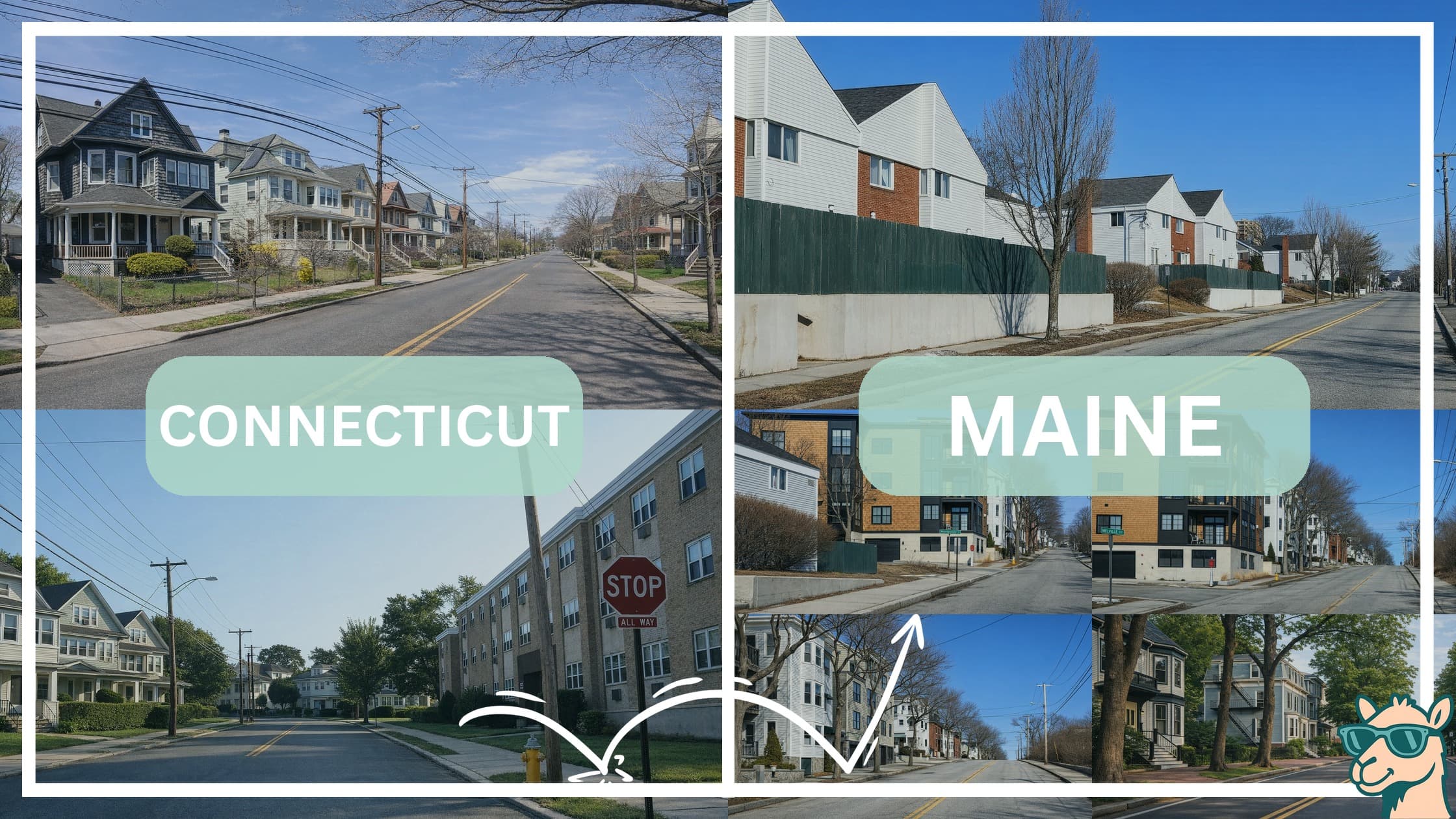 comparison of housing options and types between neighborhoods in Connecticut and Maine