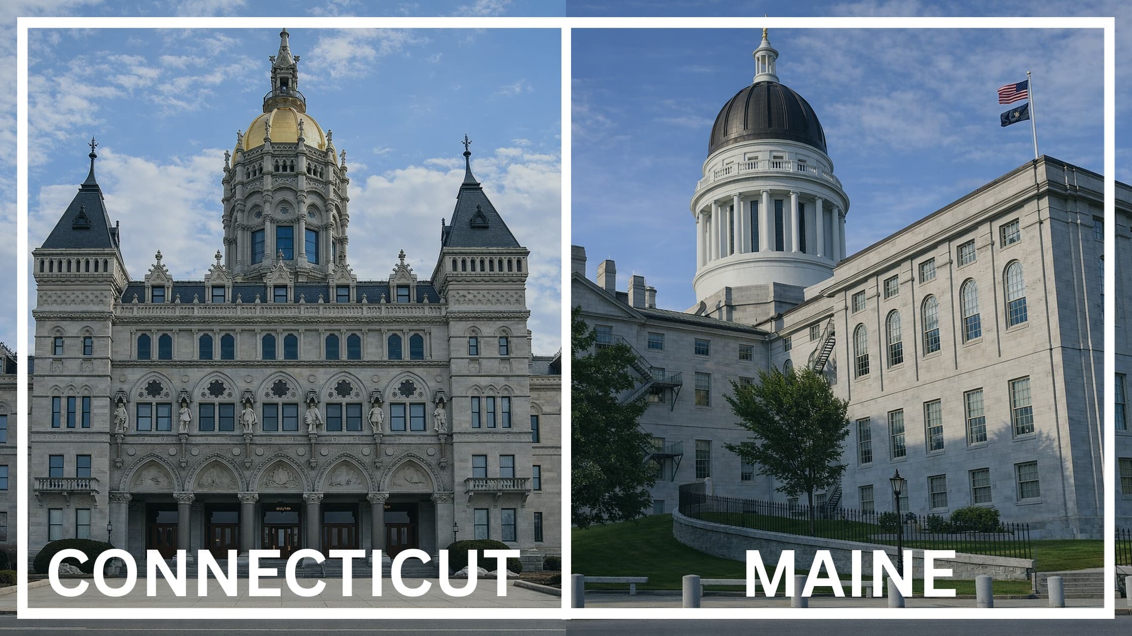 Comparing the state capitol buildings between Connecticut and Maine.