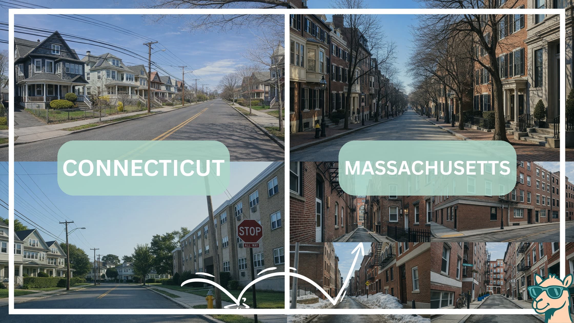 comparison of housing options and types between neighborhoods in Connecticut and Massachusetts