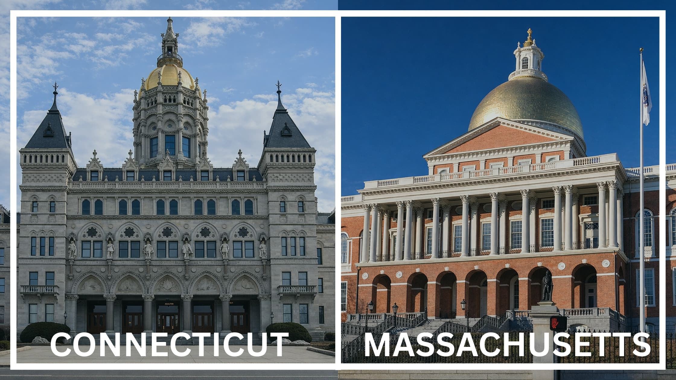 Comparing the state capitol buildings between Connecticut and Massachusetts.