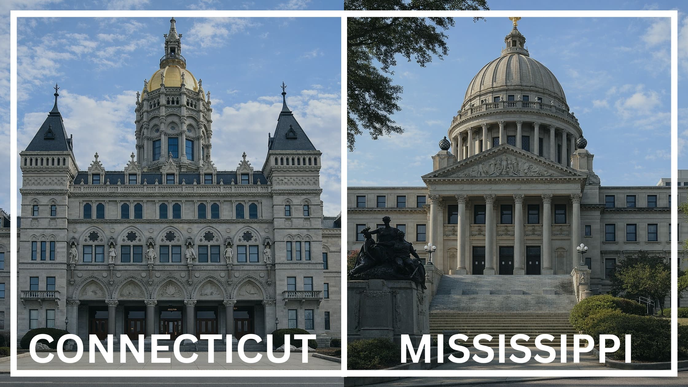 Comparing the state capitol buildings between Connecticut and Mississippi.