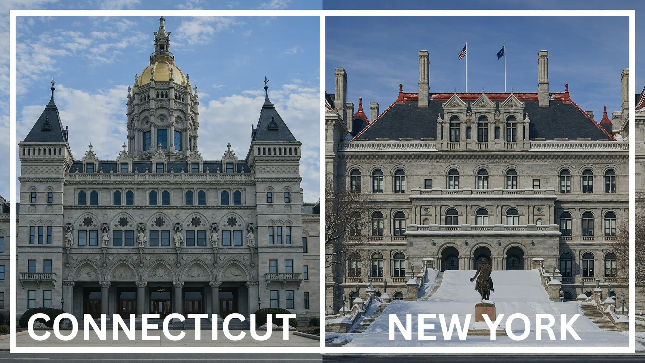 Comparing the state capitol buildings between Connecticut and New York.