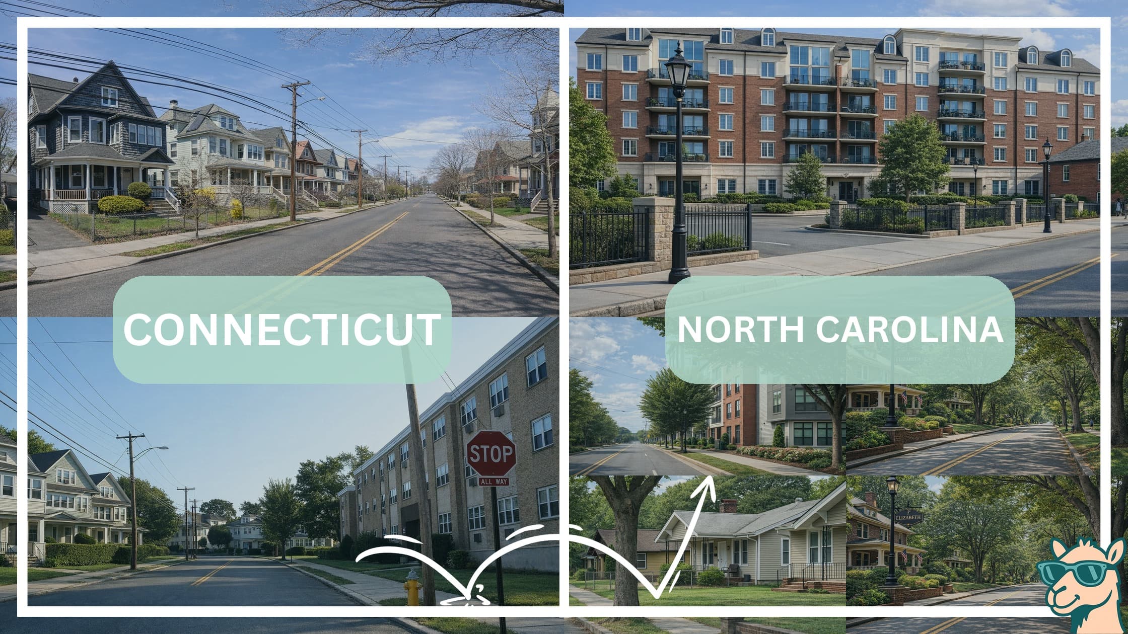 comparison of housing options and types between neighborhoods in Connecticut and North Carolina