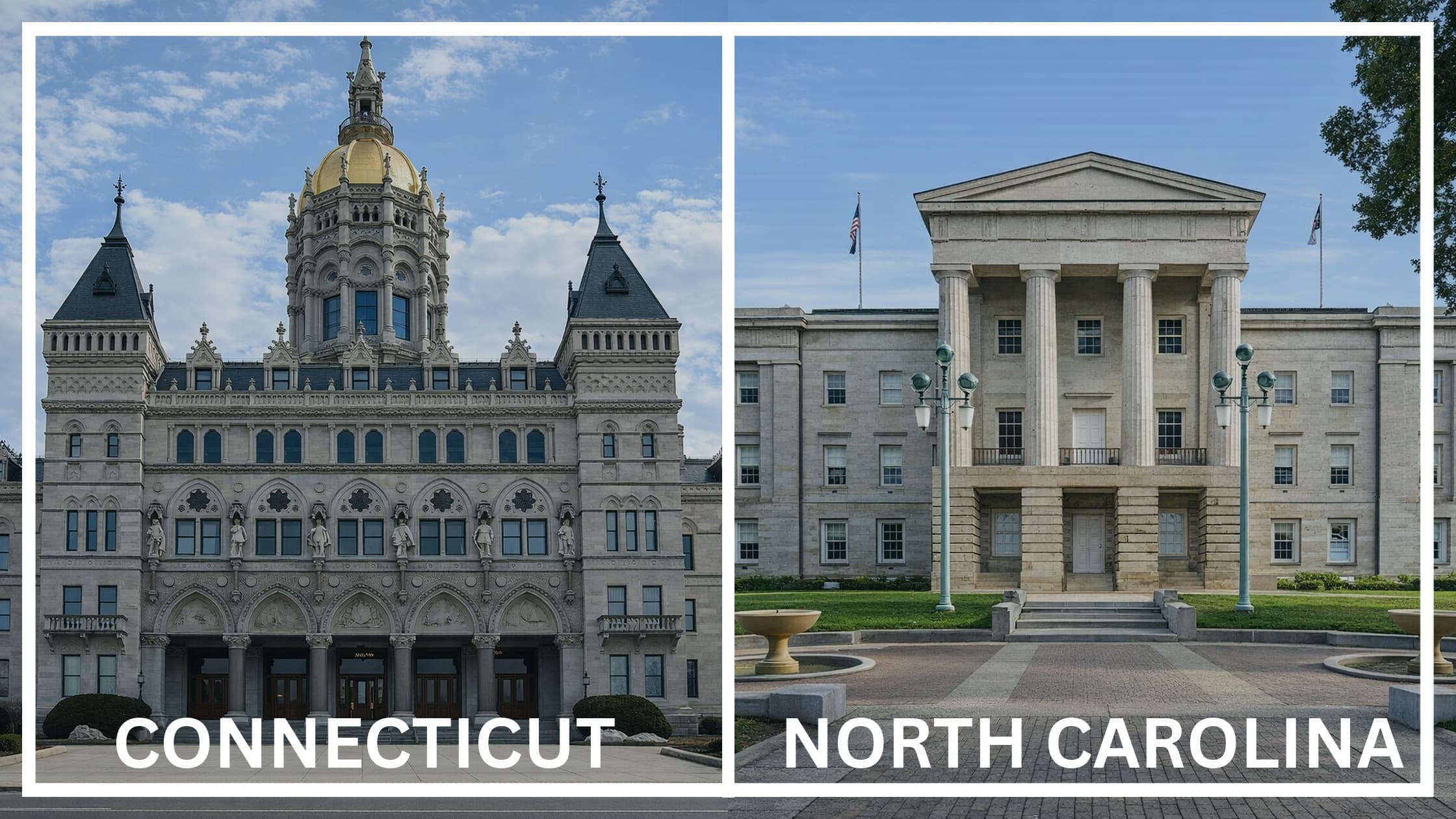 Comparing the state capitol buildings between Connecticut and North Carolina.