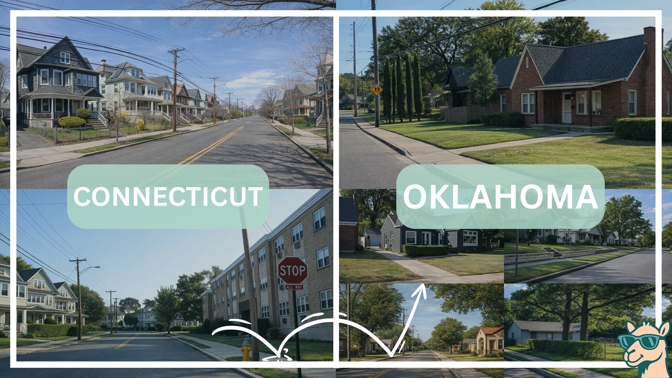 comparison of housing options and types between neighborhoods in Connecticut and Oklahoma