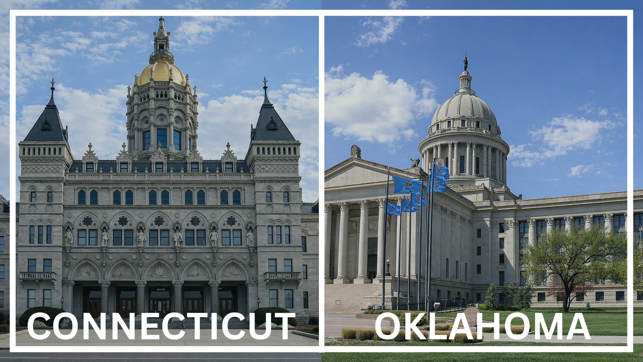 Comparing the state capitol buildings between Connecticut and Oklahoma.