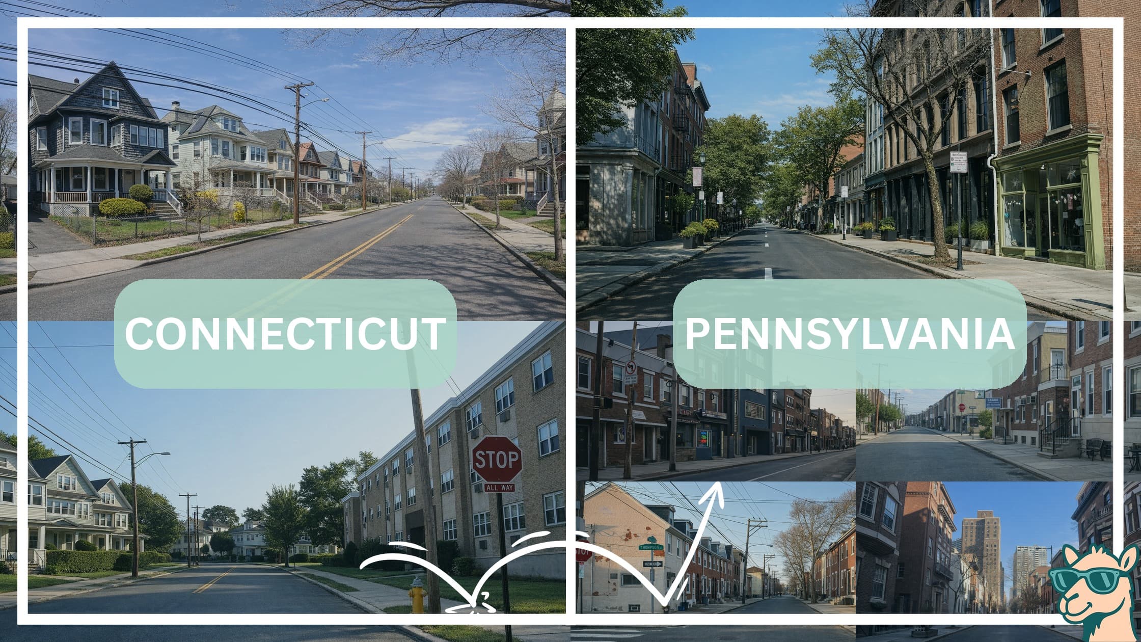 comparison of housing options and types between neighborhoods in Connecticut and Pennsylvania