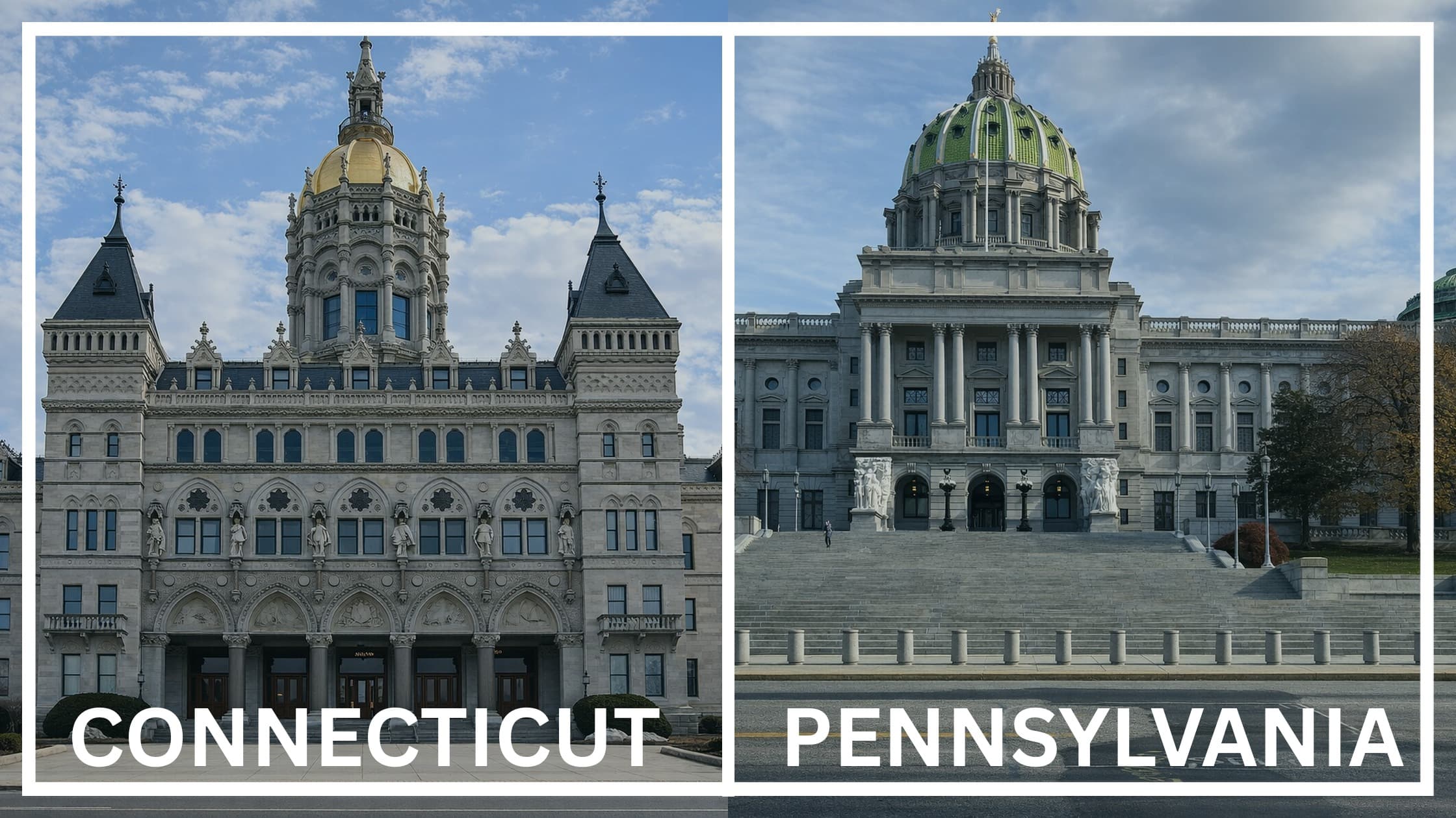 Comparing the state capitol buildings between Connecticut and Pennsylvania.