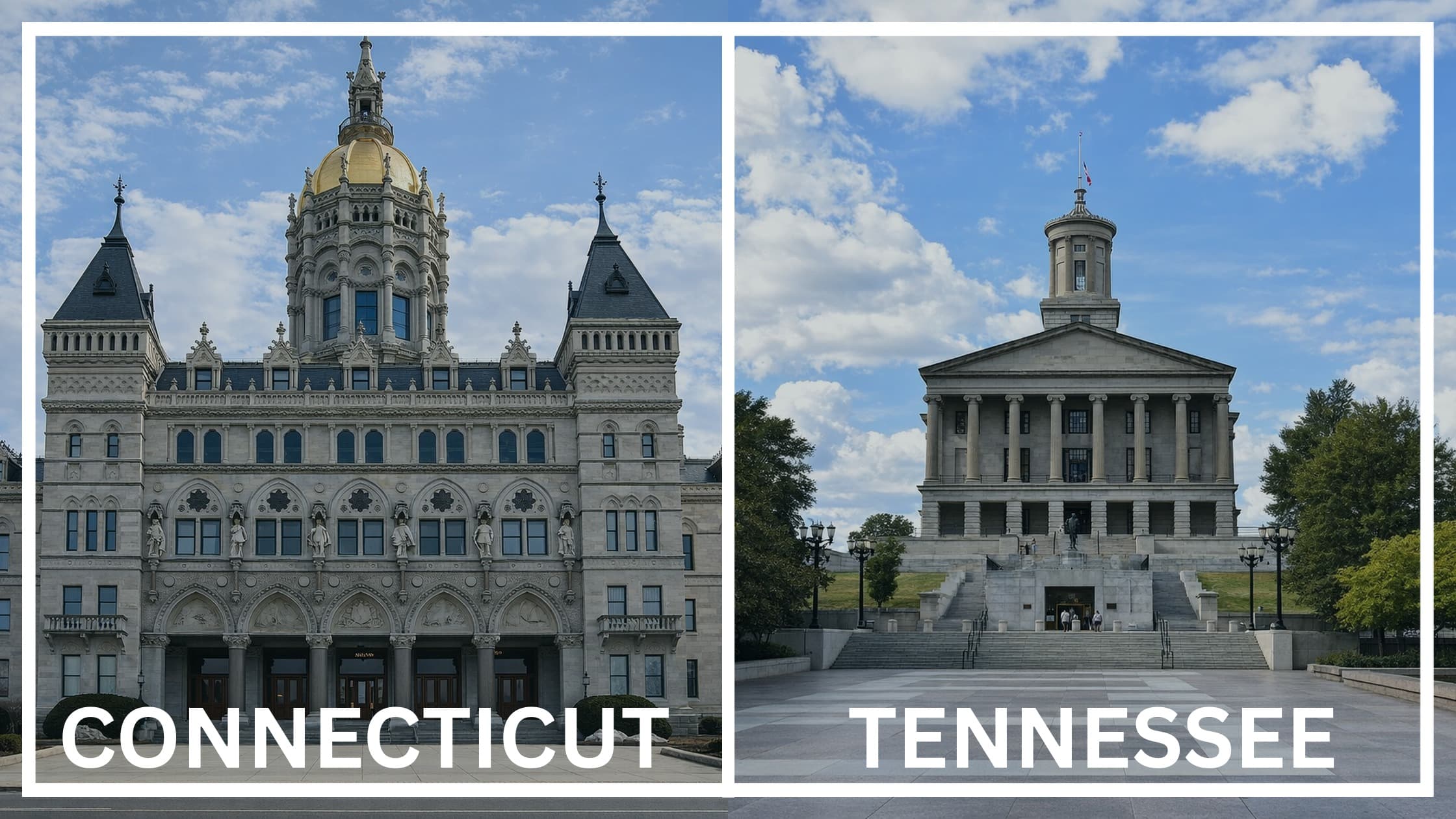 Comparing the state capitol buildings between Connecticut and Tennessee.
