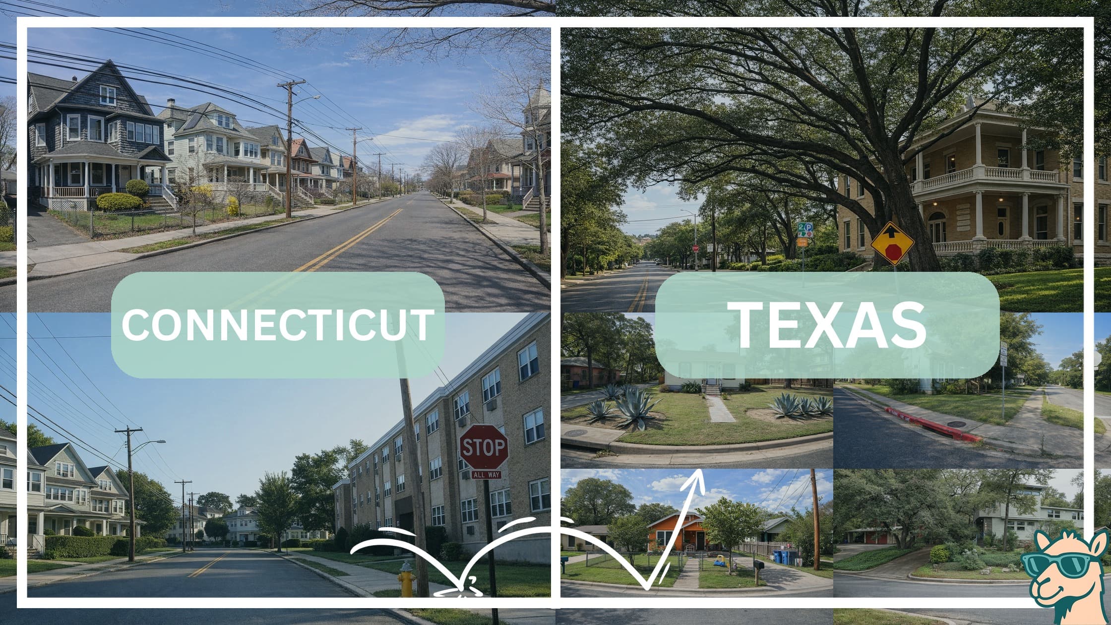 comparison of housing options and types between neighborhoods in Connecticut and Texas