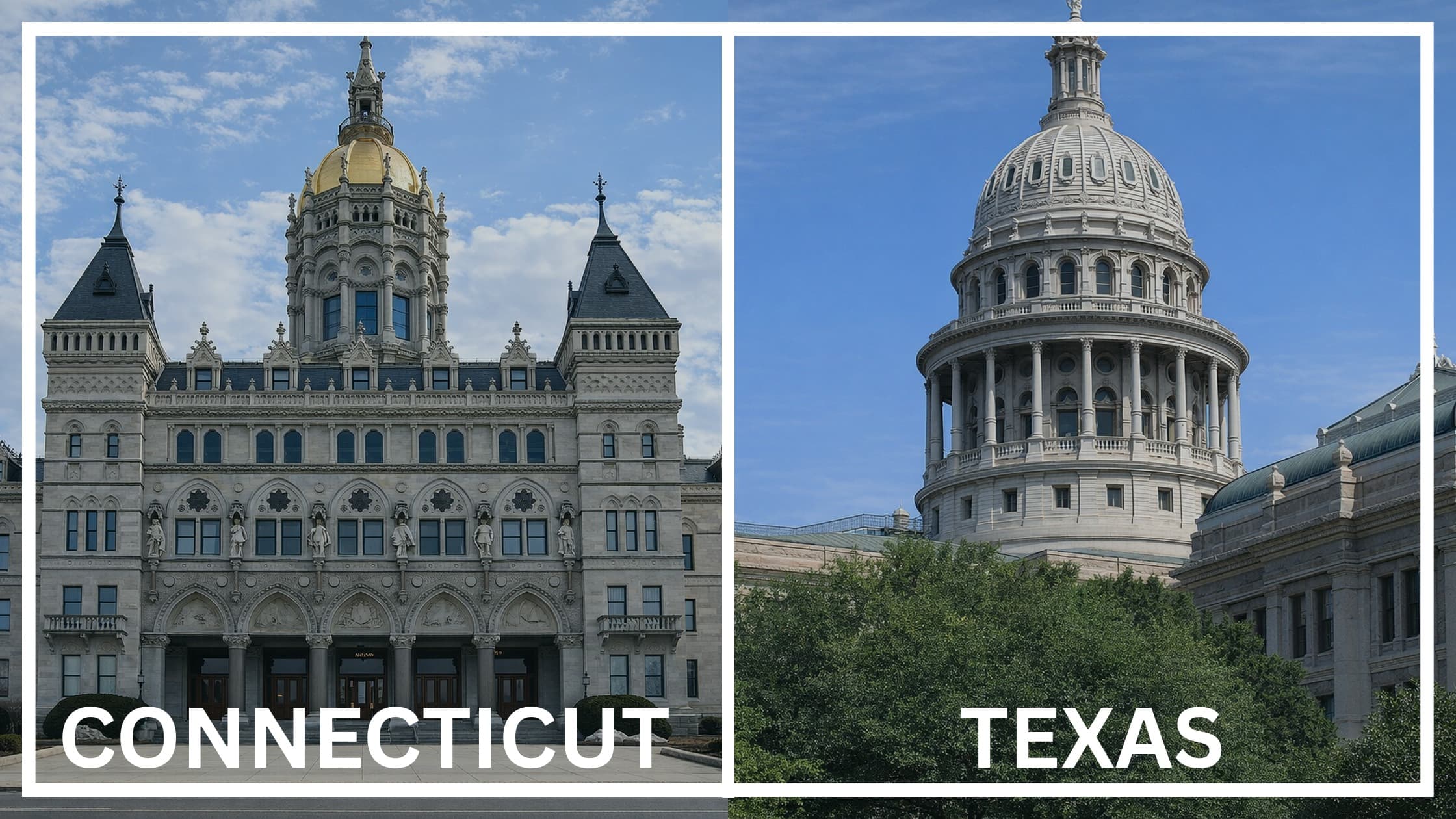 Comparing the state capitol buildings between Connecticut and Texas.