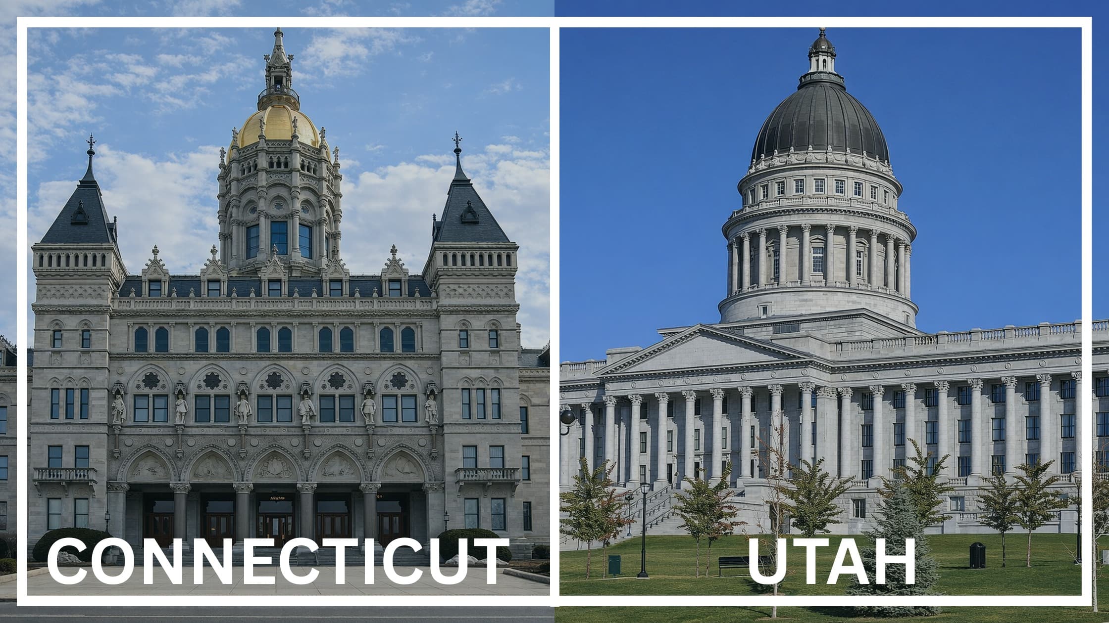 Comparing the state capitol buildings between Connecticut and Utah.