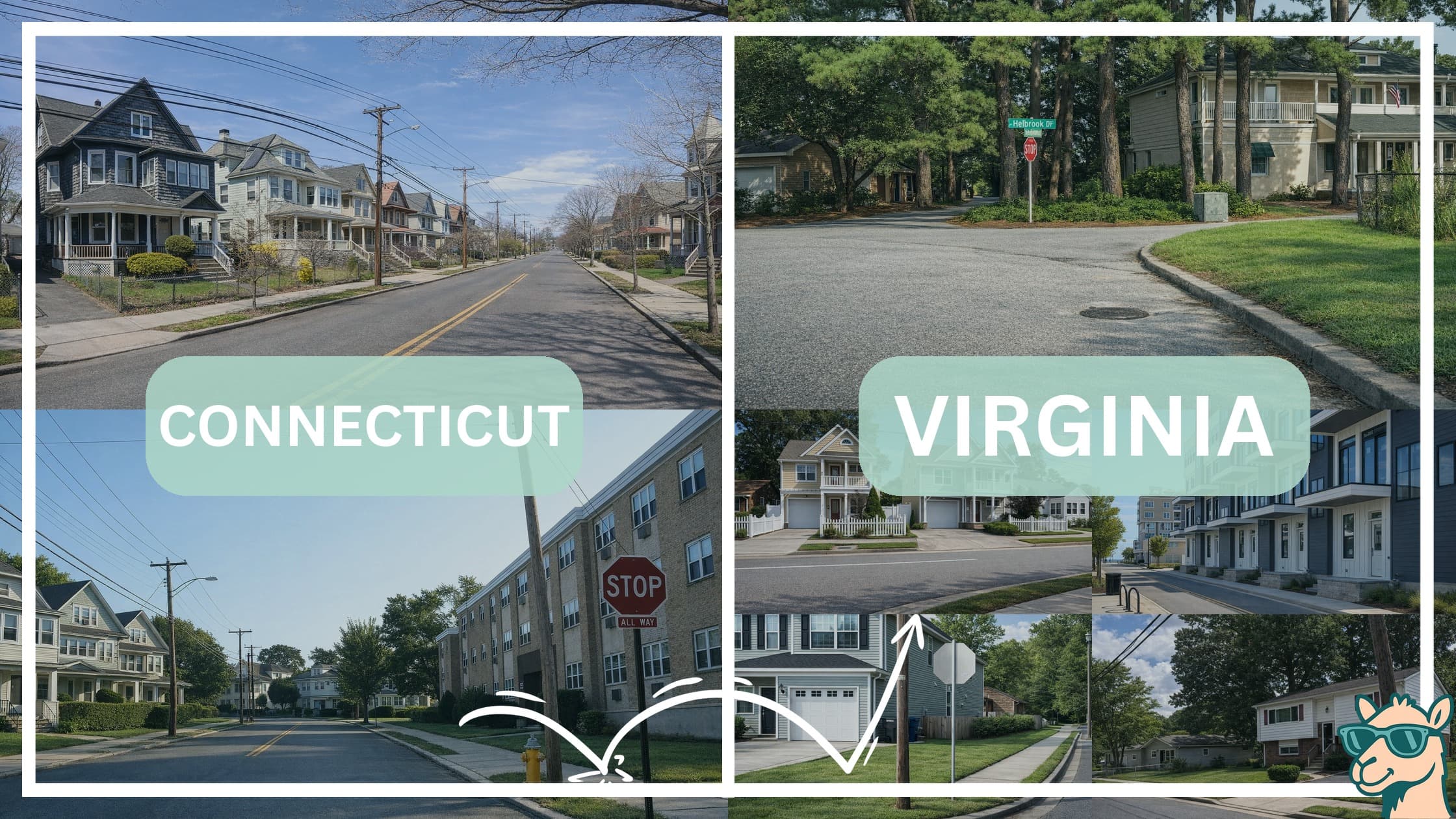 comparison of housing options and types between neighborhoods in Connecticut and Virginia