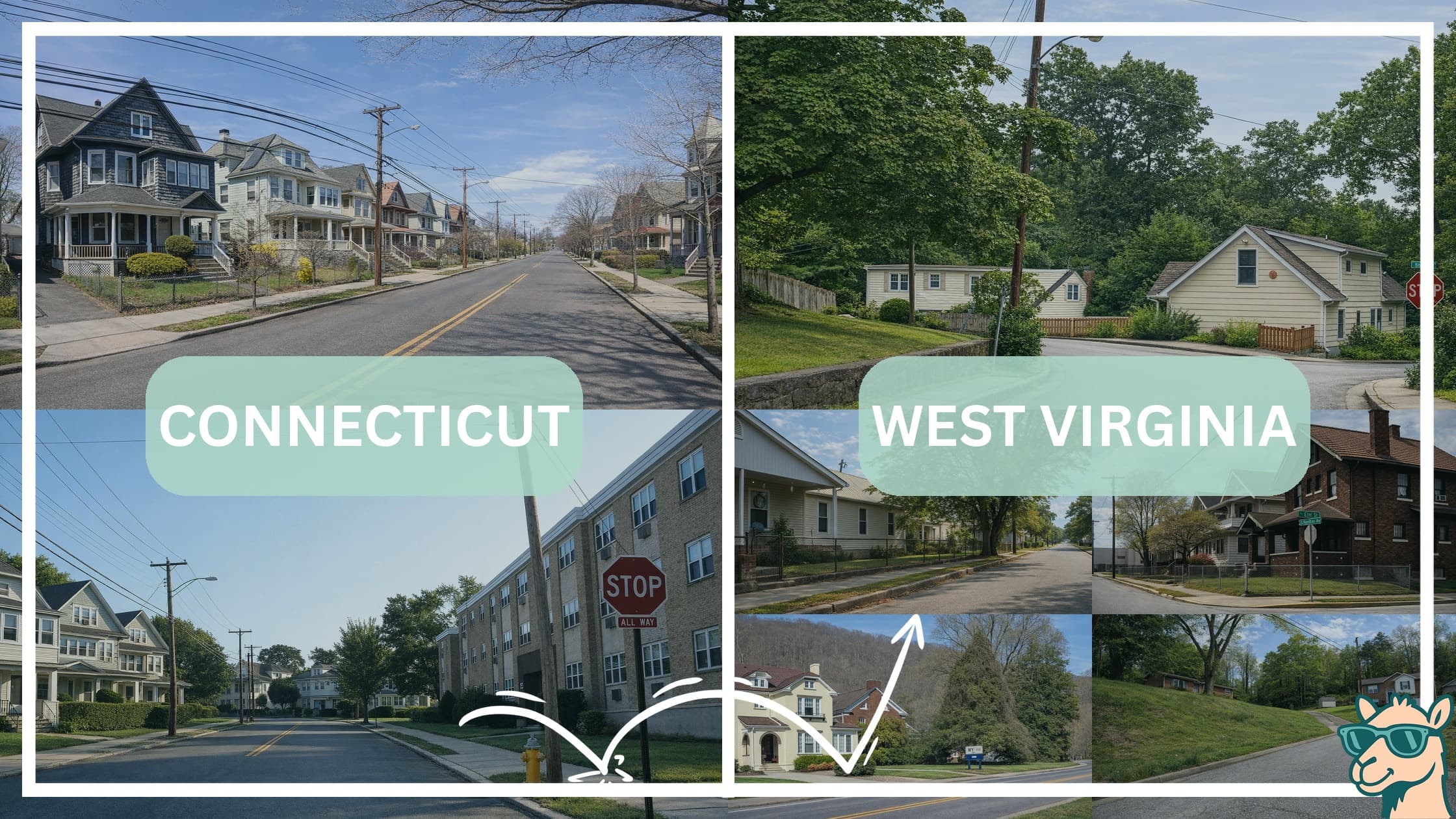 comparison of housing options and types between neighborhoods in Connecticut and West Virginia