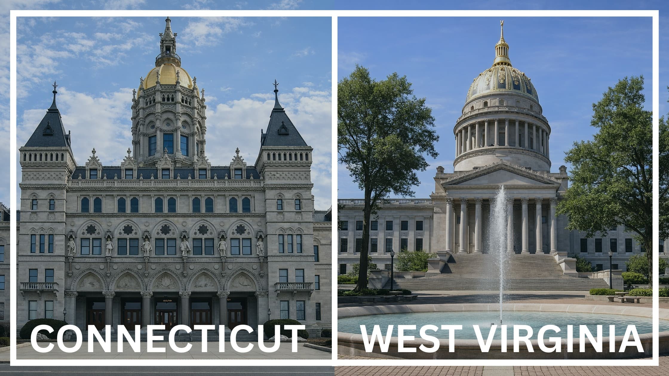 Comparing the state capitol buildings between Connecticut and West Virginia.
