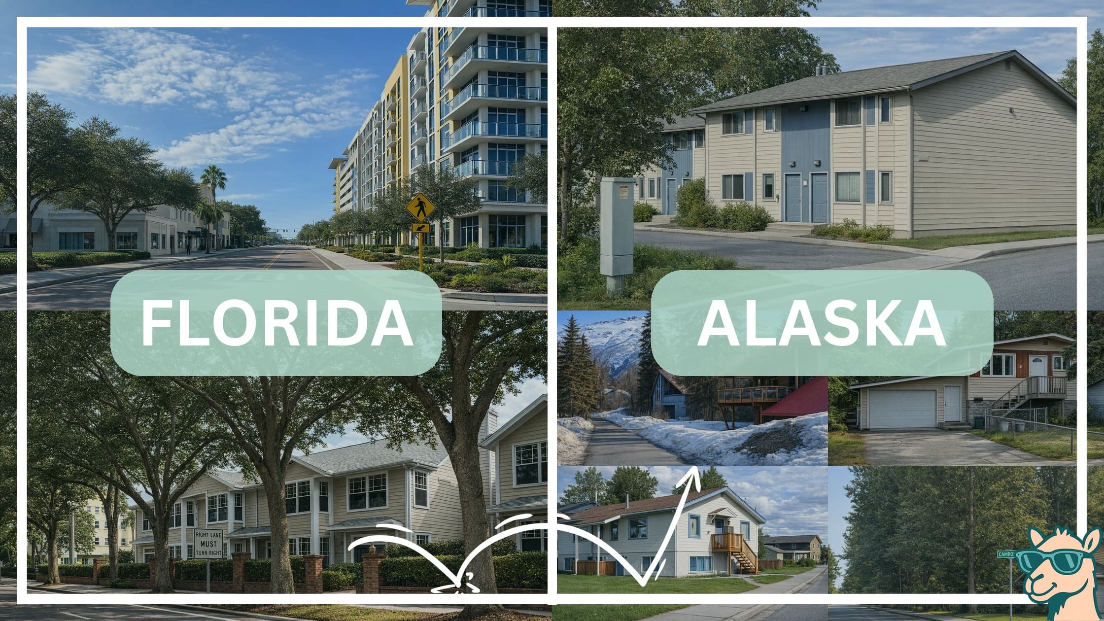 comparison of housing options and types between neighborhoods in Florida and Alaska