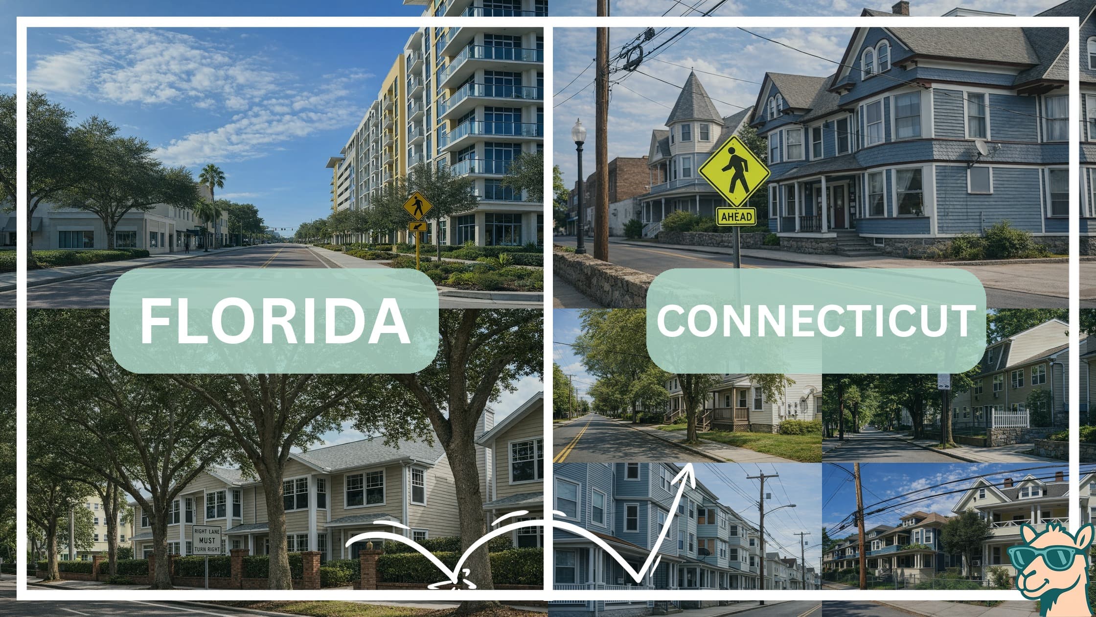 comparison of housing options and types between neighborhoods in Florida and Connecticut