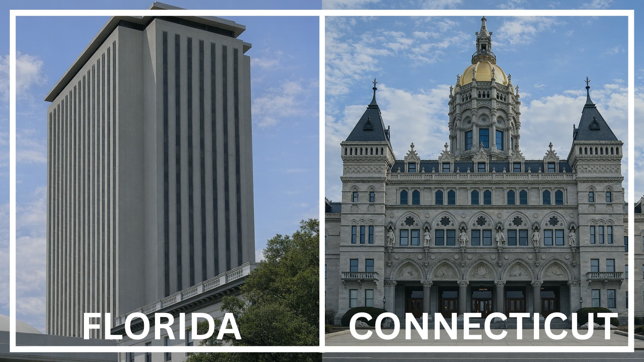 Comparing the state capitol buildings between Florida and Connecticut.