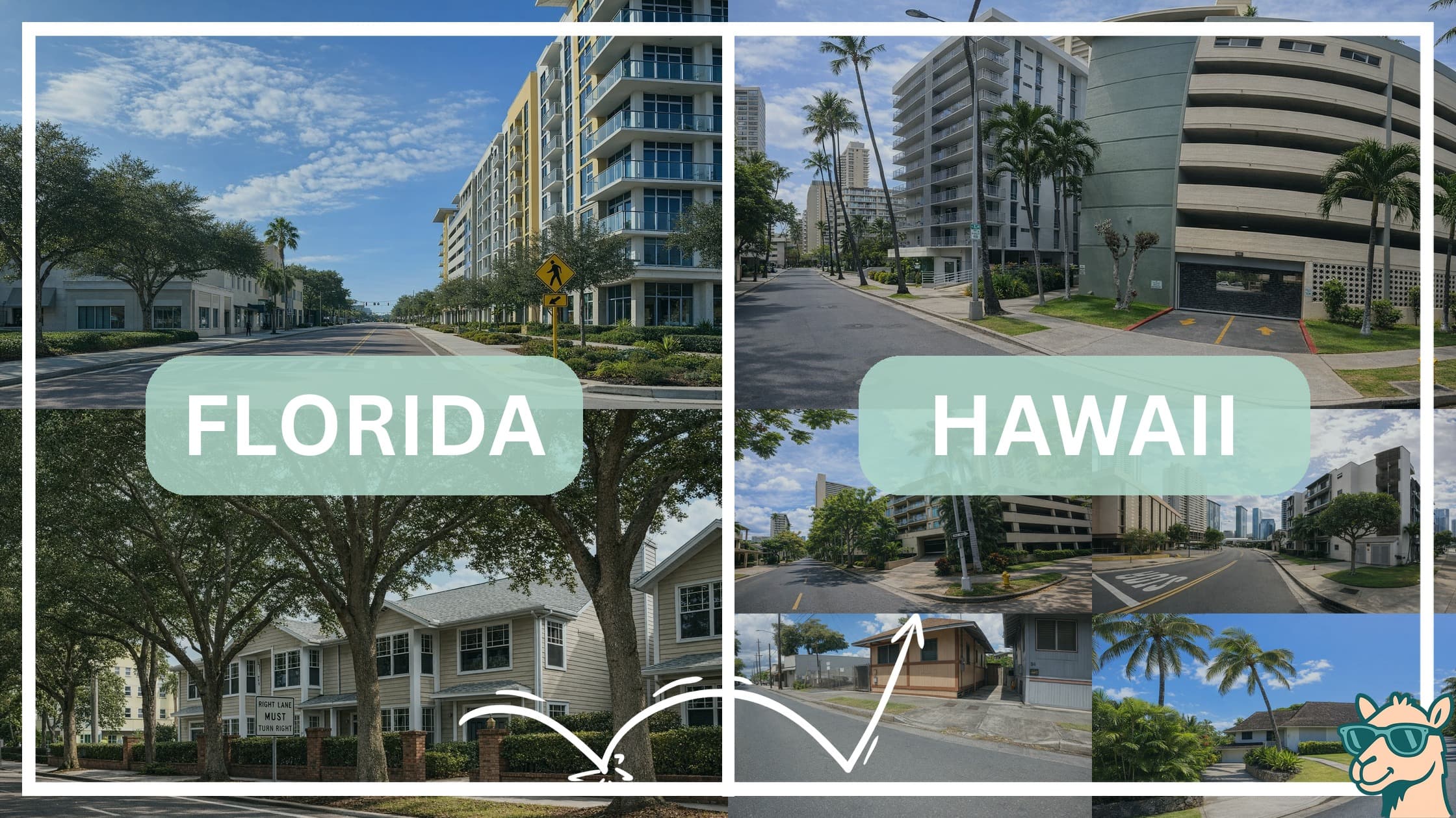 comparison of housing options and types between neighborhoods in Florida and Hawaii